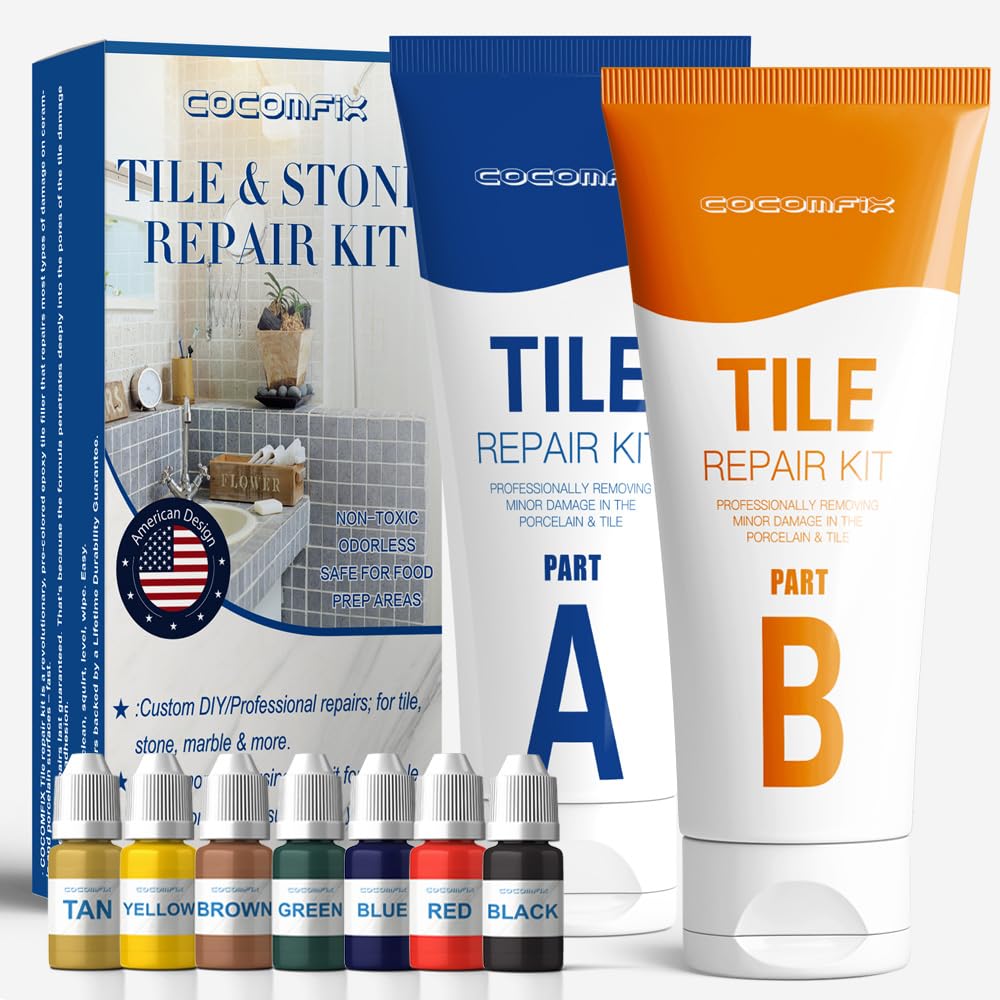 cocomfix Tile Repair Kit, Ceramic Tile Repair Kit(Color Match), Porcelain Repair Kit with Super Strong Adhesion, Fix Porcelain Tile Chips, Cracks, Holes on Ceramic Tile, Porcelain, Acrylic, Fiberglass