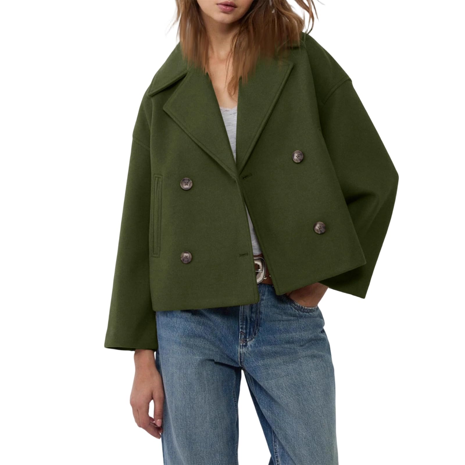 Kurzmantel Damen Wolle Elegant Trenchcoat Übergang Kurz Mantel Winter