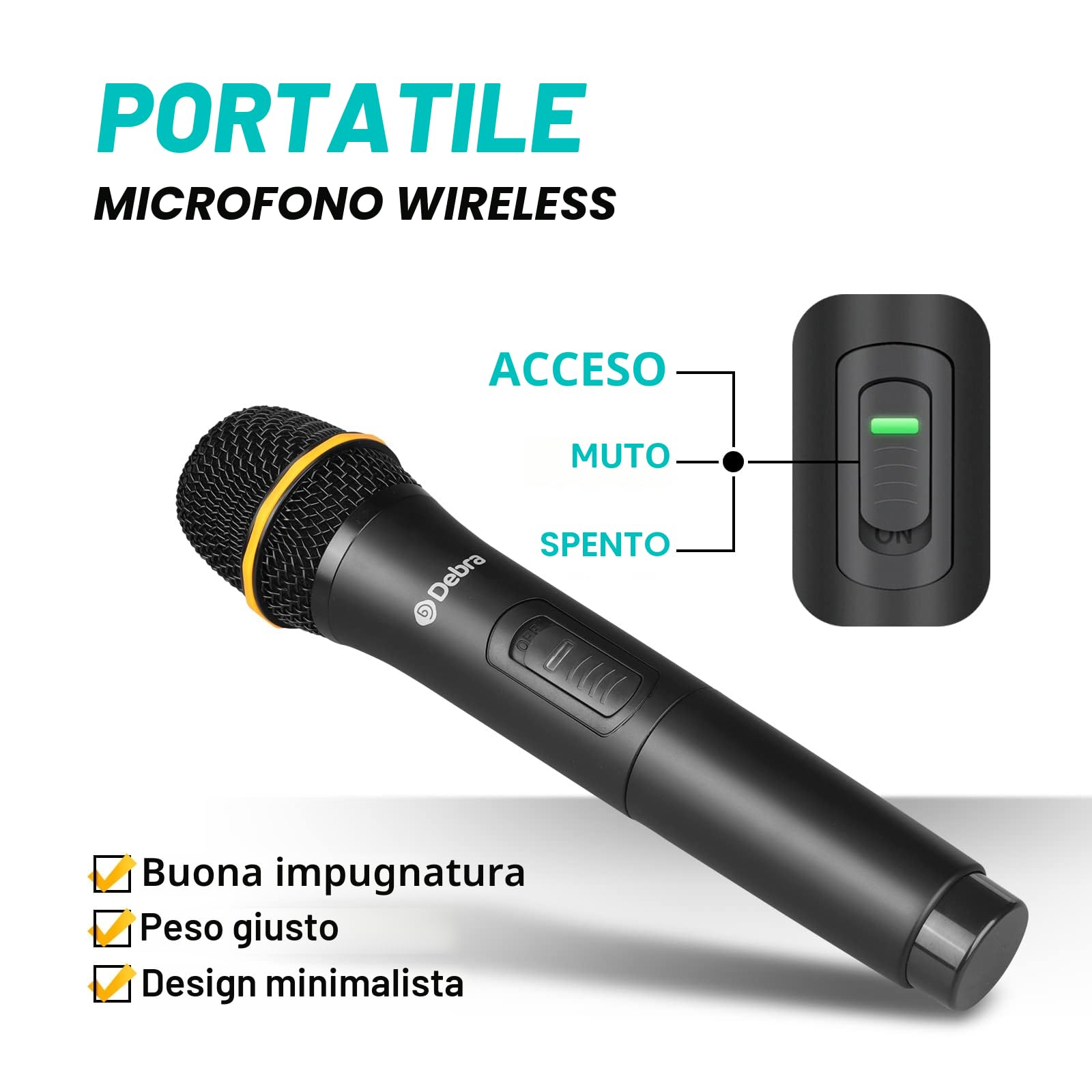 D Debra Audio AU800 Pro Sistema microfonico wireless UHF a 8 canali con microfoni palmari cordless, ricevitore in metallo, ideale per il karaoke e le feste in chiesa