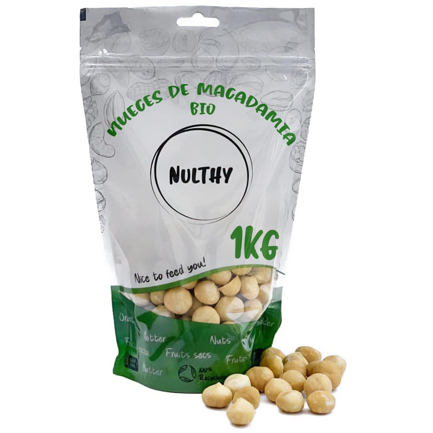 NULTHY 1kg - Nueces de Macadamia BIO, Nueces Naturales, Cultivo Ecológico, Snack Gourmet Vegano