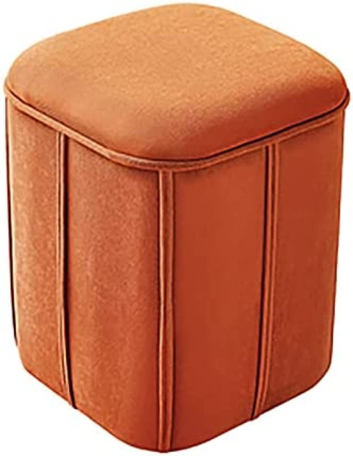 Pouf avec rangement en velours orange | Petit ottoman cube de salon 32x32x45 cm