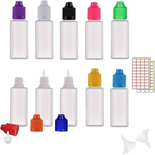 SmaUnicorn 50pcs LDPE Empty Squeezable Liquid Dropper Bottles, 10ml (0.3oz) Plastic Dropper Bottle with Mixed CRC Caps Free Funnels Blank Labels