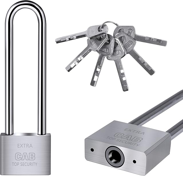 Lengthened Padlock with 6 Keys, 6.4 Inch Long Shackle Padlock Heavy Duty Lock Waterproof High Security Outdoor Padlock for Warehouses Container Doors Garage Shed