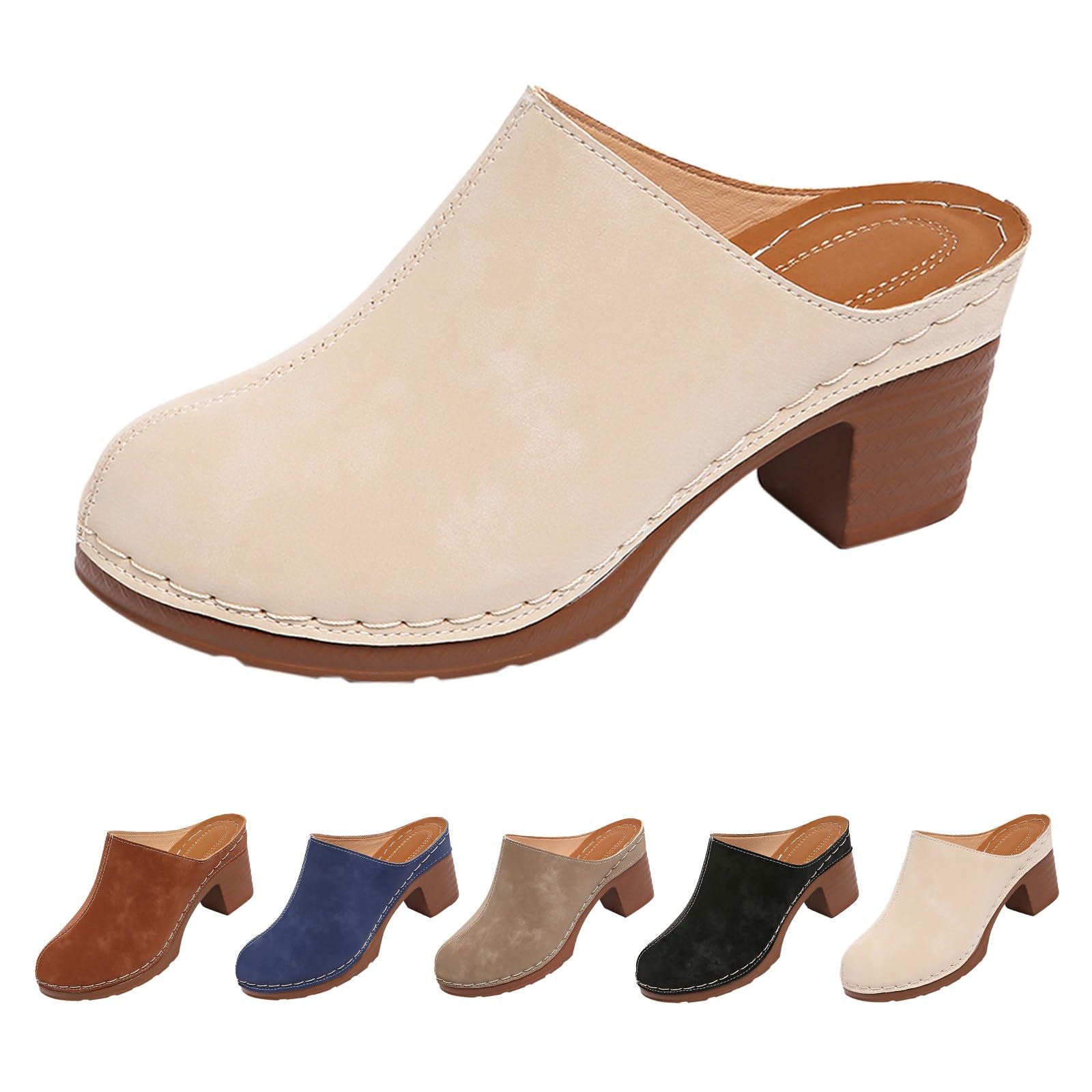 Pantofole da donna dalla vestibilità larga, pantofole da donna per interni ed esterni, zoccoli con tomaia in peluche Fabri, tinta unita, retrò, comode, antiscivolo, estive, con tacco grosso, pantofole