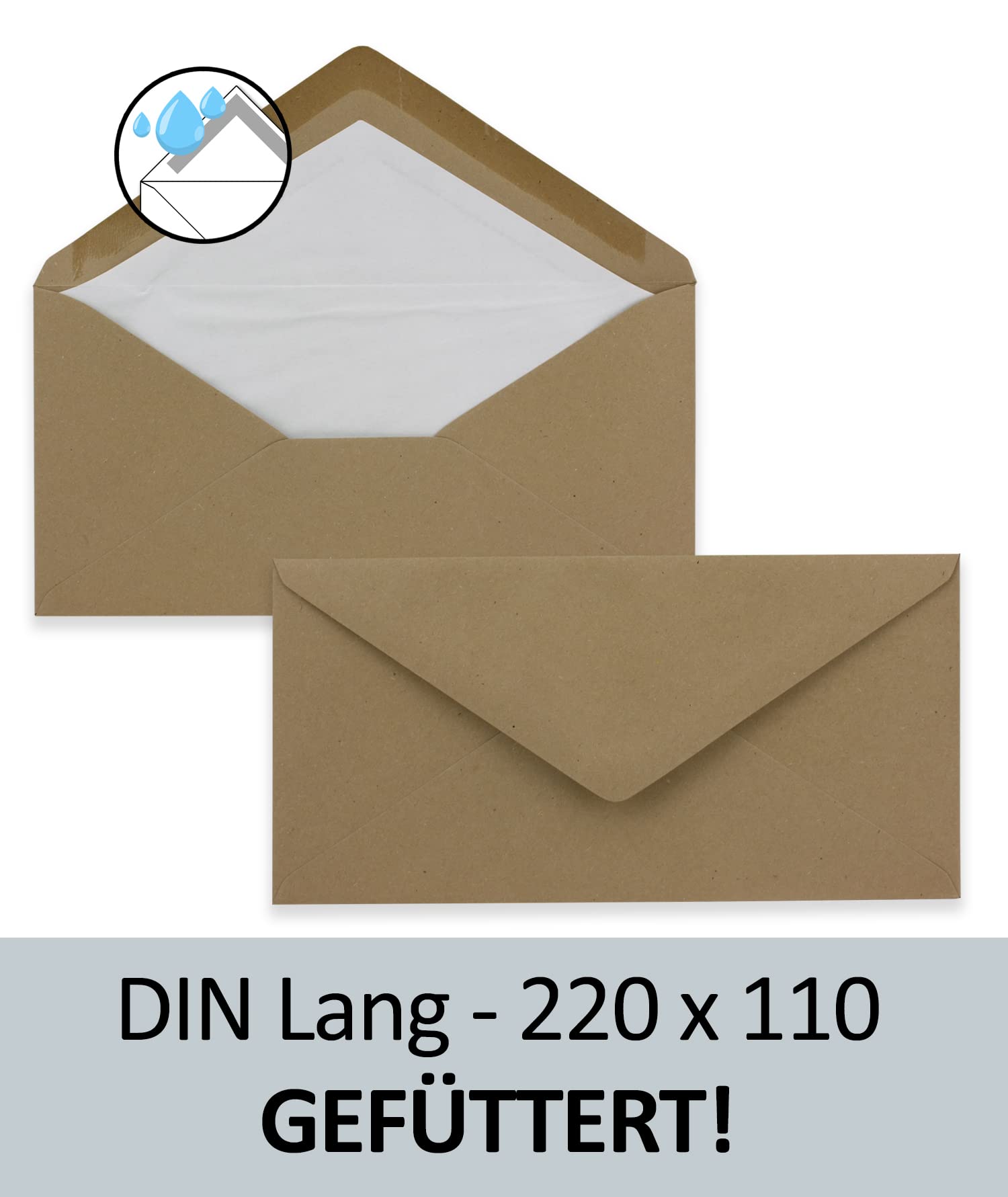50 x DIN long envelopes, kraft paper sand brown with natural white silk lining, 11x22 cm, 120 g m² - Image 2