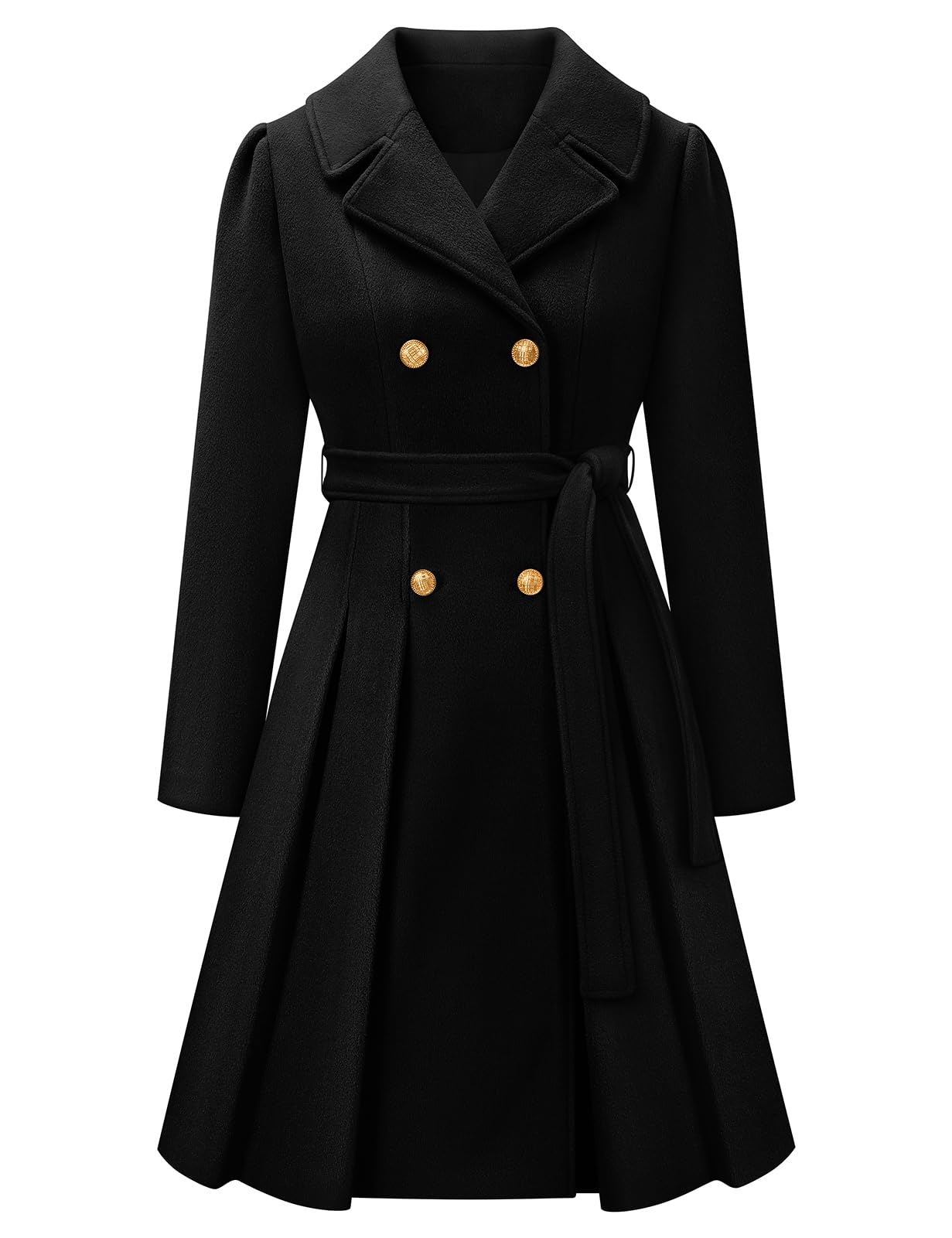 Vancavoo Damen Mantel Wintercoat Elegant Wollmantel Lang Winterjacke Revers Zweireihiger Coat Knielang Trenchcoat Winter A-Linie Jacke Outwear