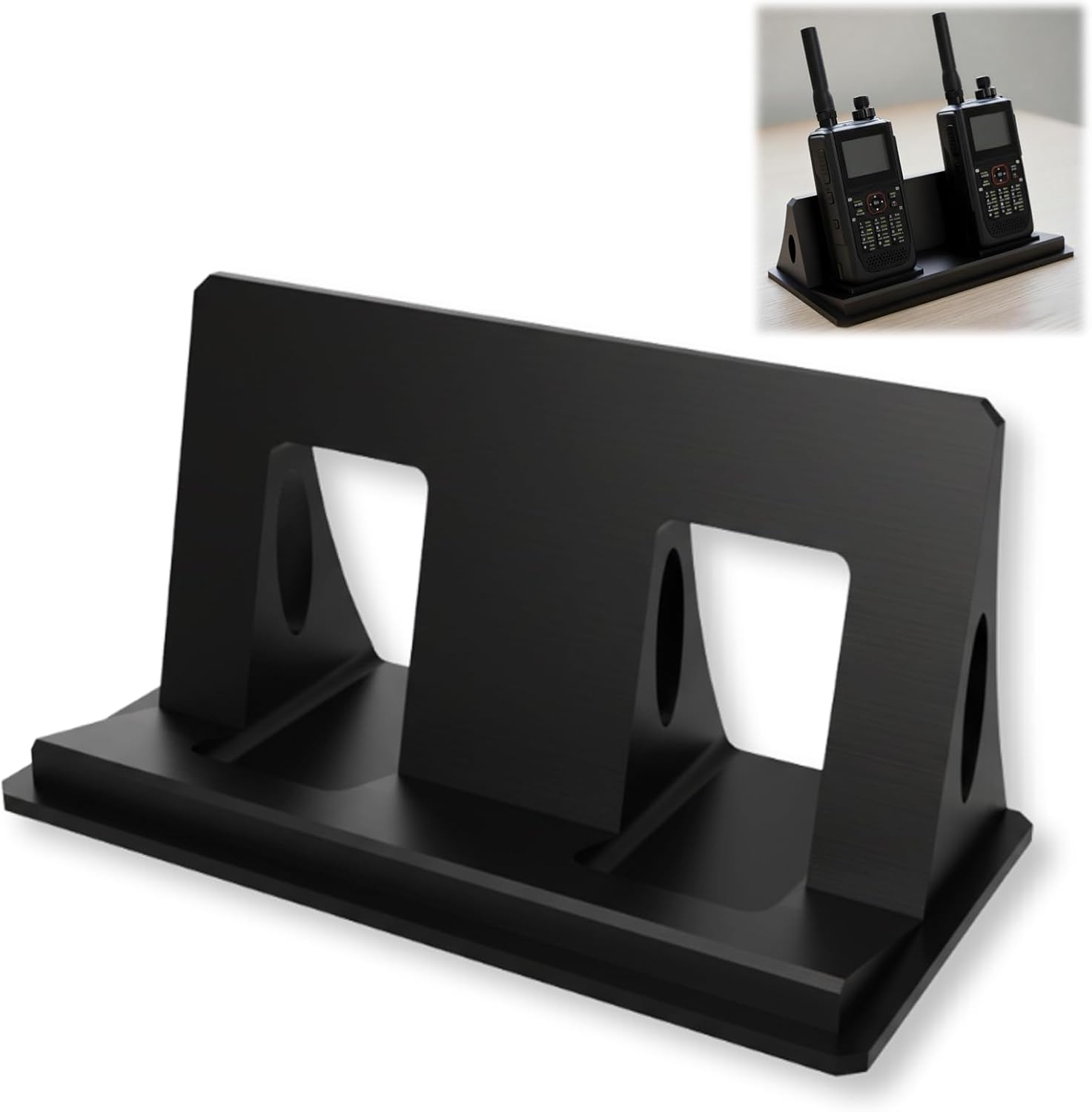 Universal Handheld Radio Desktop Stand, Desk Holder Compatible with Yaesu FT-60, Compatible with Baofeng and Other HT Models, Compact Radio Cradle (Black)