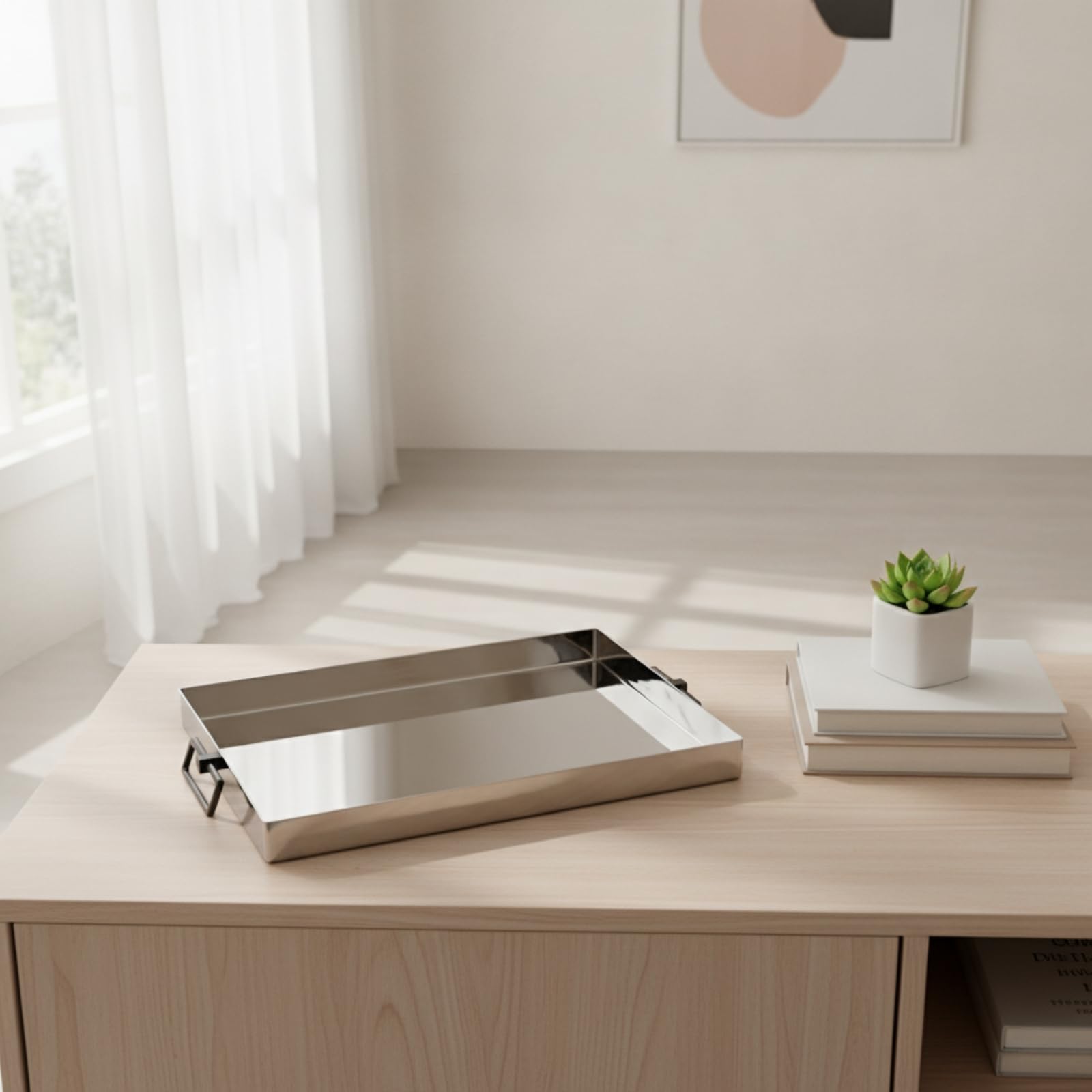 Banja Centro Mesa Organizadora Banja Tocador Práctica para Comedor, 40 24cm, Bandeja Ovalada Larga Plateada con Asas De Ramas Doradas