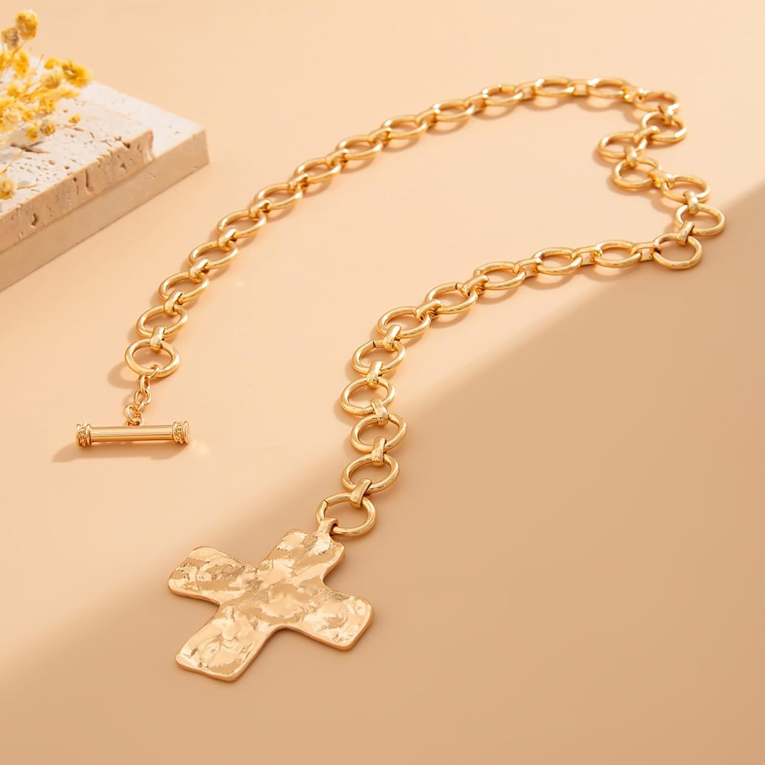 Chunky Heart Necklace Gold Statement Cross Necklace Silver Heart Pendant Valentines Necklace Accessories for Women Valentines Day Gifts Galentines Gifts - Image 4