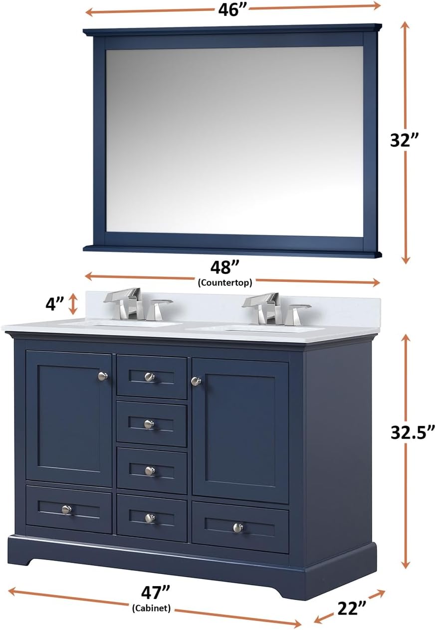 Dukes Navy Blue Bath Vanity Set - Double & Single Vanities, Marble Top & Faucet Included 48"/Cultured Marble Top