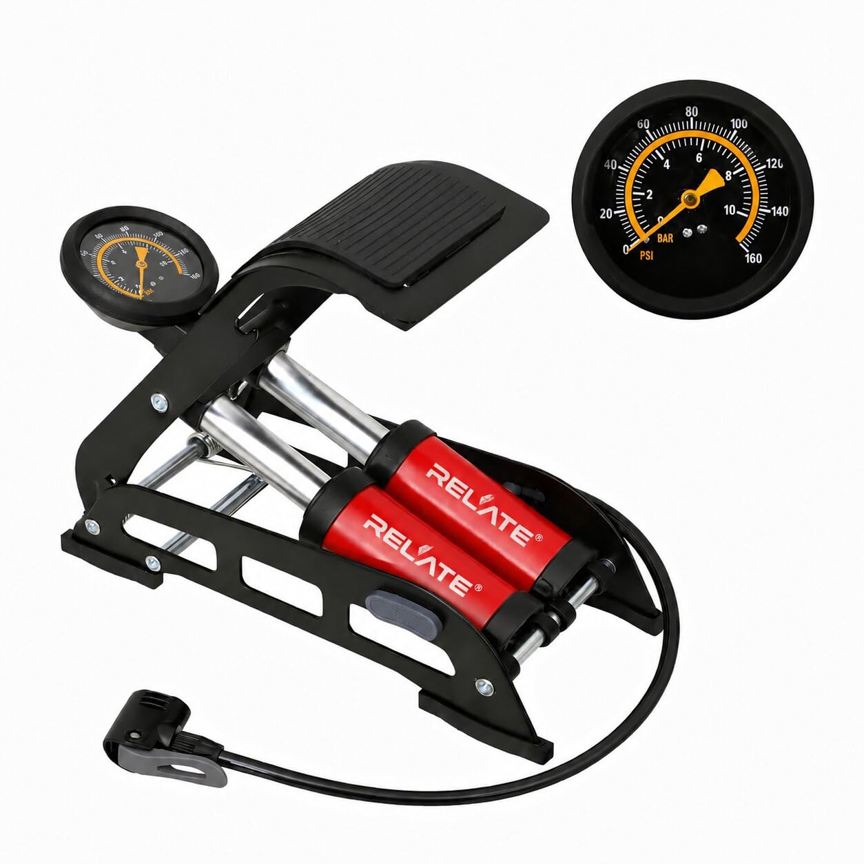 160 PSI Double Cylinder Portable Foot Pump Air Tyre Inflator for Car, Bike & Cycle | Heavy Duty Foot Air Pump with Pressure Gauge | Foldable Anti-Slip Pedal-image-42