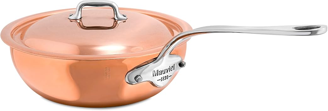 Mauviel M6S 6-Ply Polished Copper & Stainless Steel Chef Pan With Lid, And Cast Stainless Steel Handle, 2-qt, Made In France