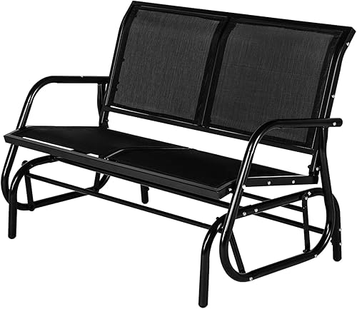 Esright Banco planeador para exteriores de 2 asientos silla de sofá biplaza con marco de acero recubierto de polvo planeador mecedora para porche