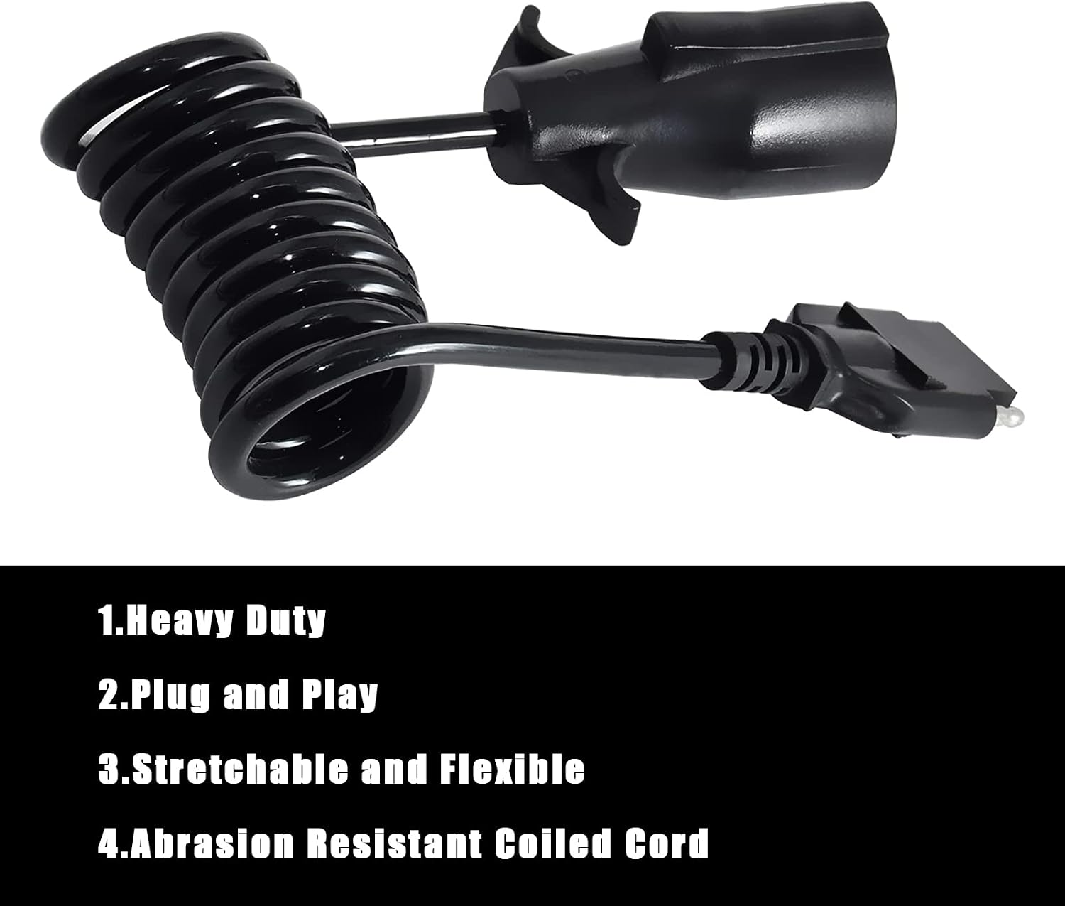 7 Way Round to 5 Way Pin Flat Trailer Wire Coiled Wiring Harness Connector Adapter Plug & Play Trailer RV Blade Vehicle-Side Trailer Connector for Truck RV Trailer Full Length 5ft (60In)