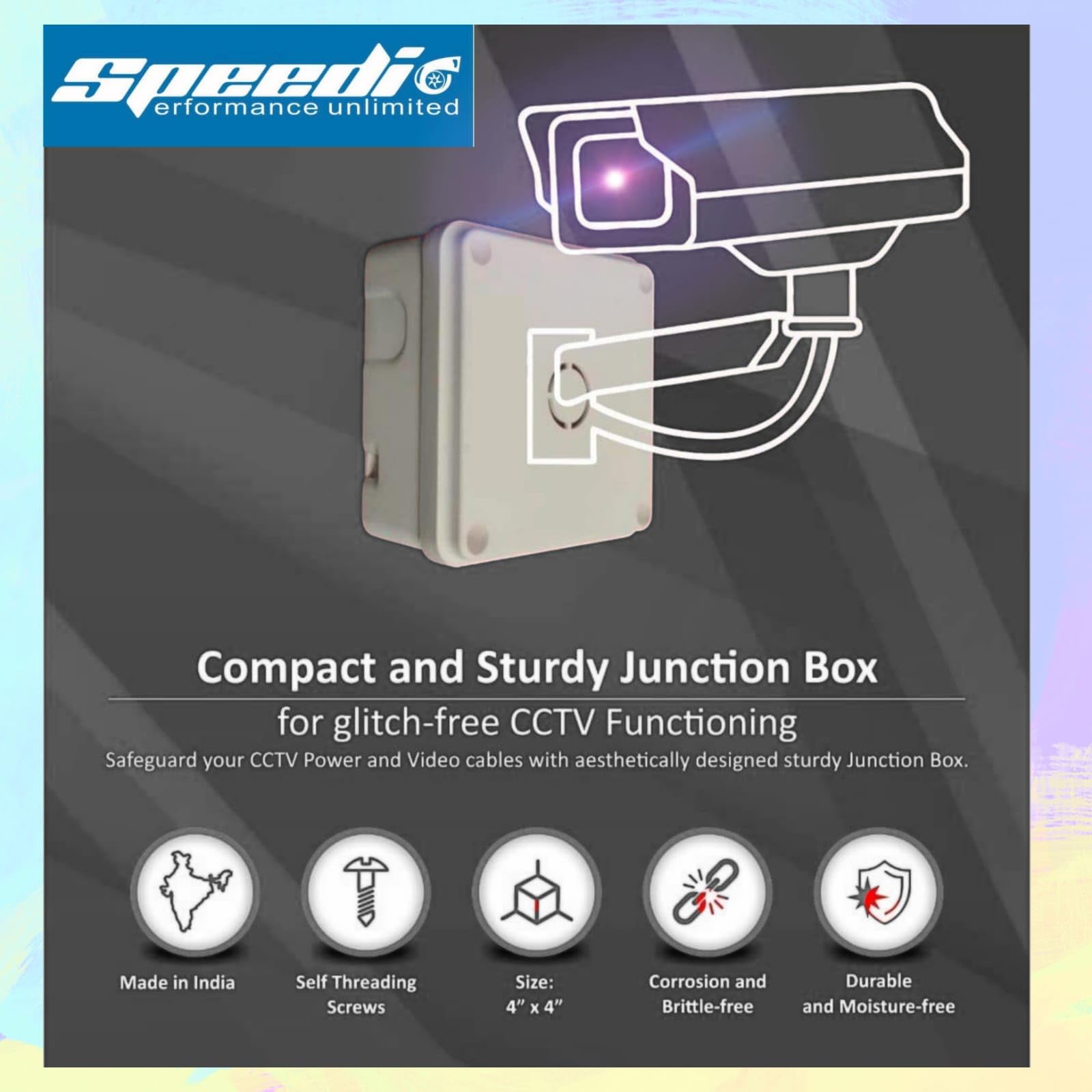 Speedio 4x4 Inch Outdoor Waterproof Square PVC Junction Box Without Bush/Pvc Box for CCTV Cameras (IP66) - Pack of 4 Nos 4