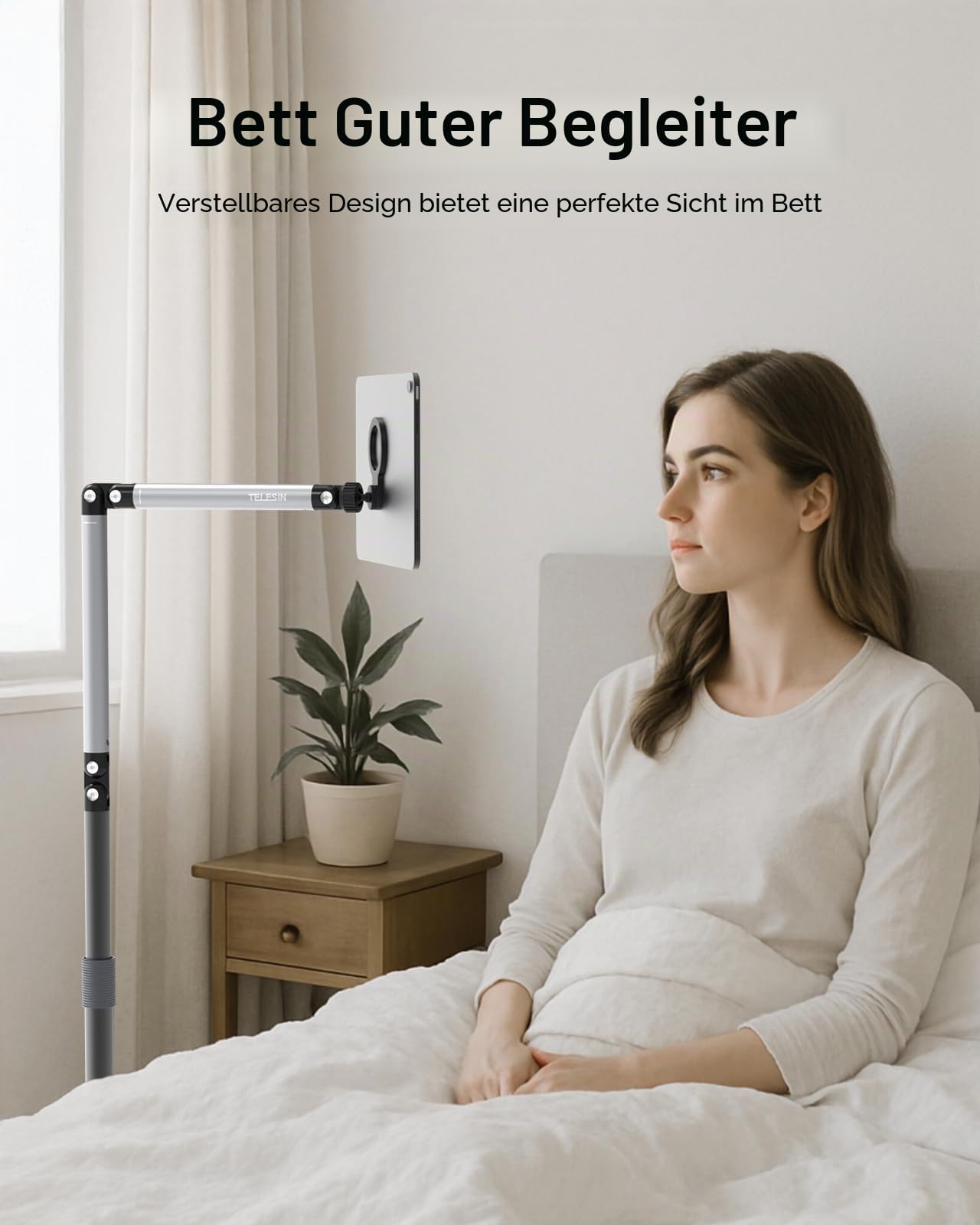 TELESIN Magnetische Tablet Bodenständer, Tablet Halterung Bett mit 360° Drehbarem Metallarm & Schwerer Basis – Verstellbarer, Faltbarer Halter für iPhone/Android/iPad – Für Bett, Sofa, Büro