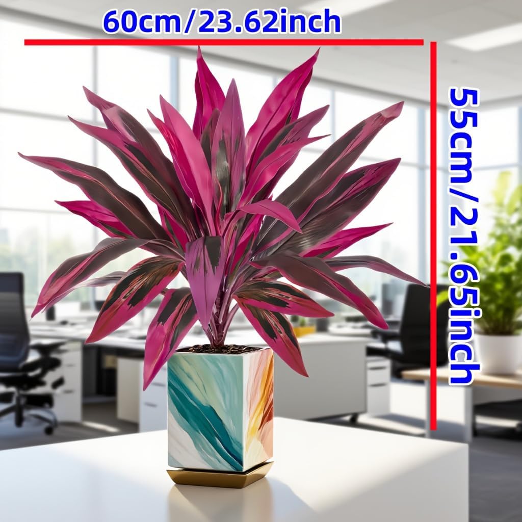 2PCS Large Realistic Artificial Boston Fern & Dragon's Blood Tree Plants with Vibrant Pink/Purple Leaves,Artificial Red Cordyline Ti Plant – No-Fuss Year-Round Vibrant Foliage (6PCS)