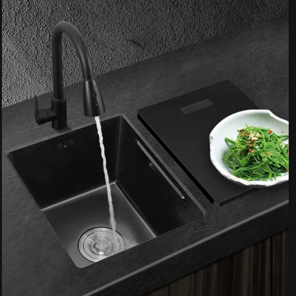 Undermount Stainless Steel Single Bowl Kitchen Compact Concealed with Cover Pull-Out Faucet for Bar Prep Laundry RV Small Space(38 * 30 21.5cm) (Black 25 * 40 * 21.5cm)