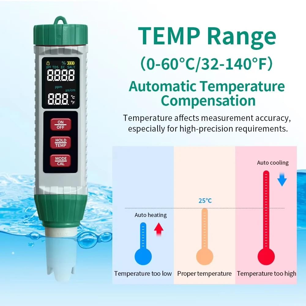 Cyfrowy miernik temperatury soli 5 w 1 PH TDS EC tester jakości wody
