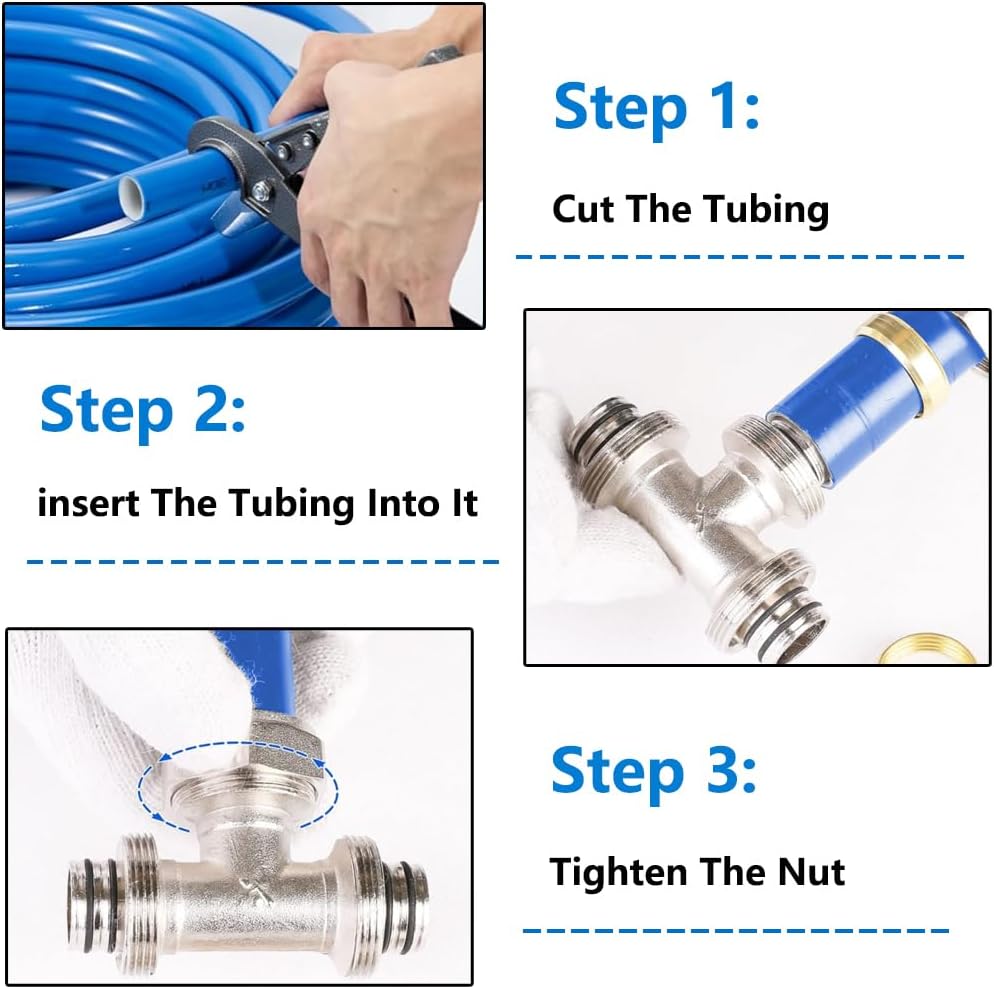 2PCS 3/4’’ Tee Air Line Fittings,for Rapid air System 3/4’’ air Hose,Air Piping Fittings for Shop Garage Compressed Air Line System,Brass-Nickel Plated, 200PSI Working Pressure.