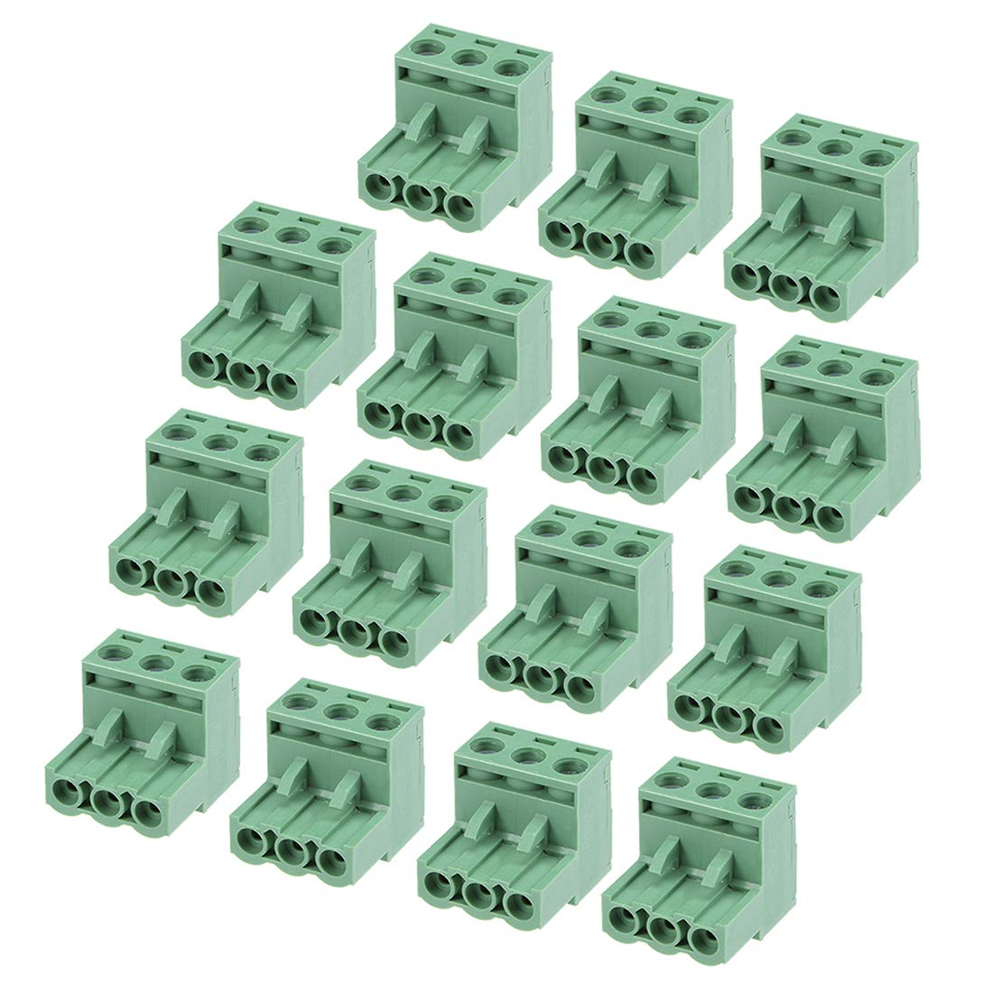 uxcell 15Pcs AC300V 15A 5.08mm Pitch 3P Flat Angle Needle Seat Insert-in PCB Terminal Block Connector Green