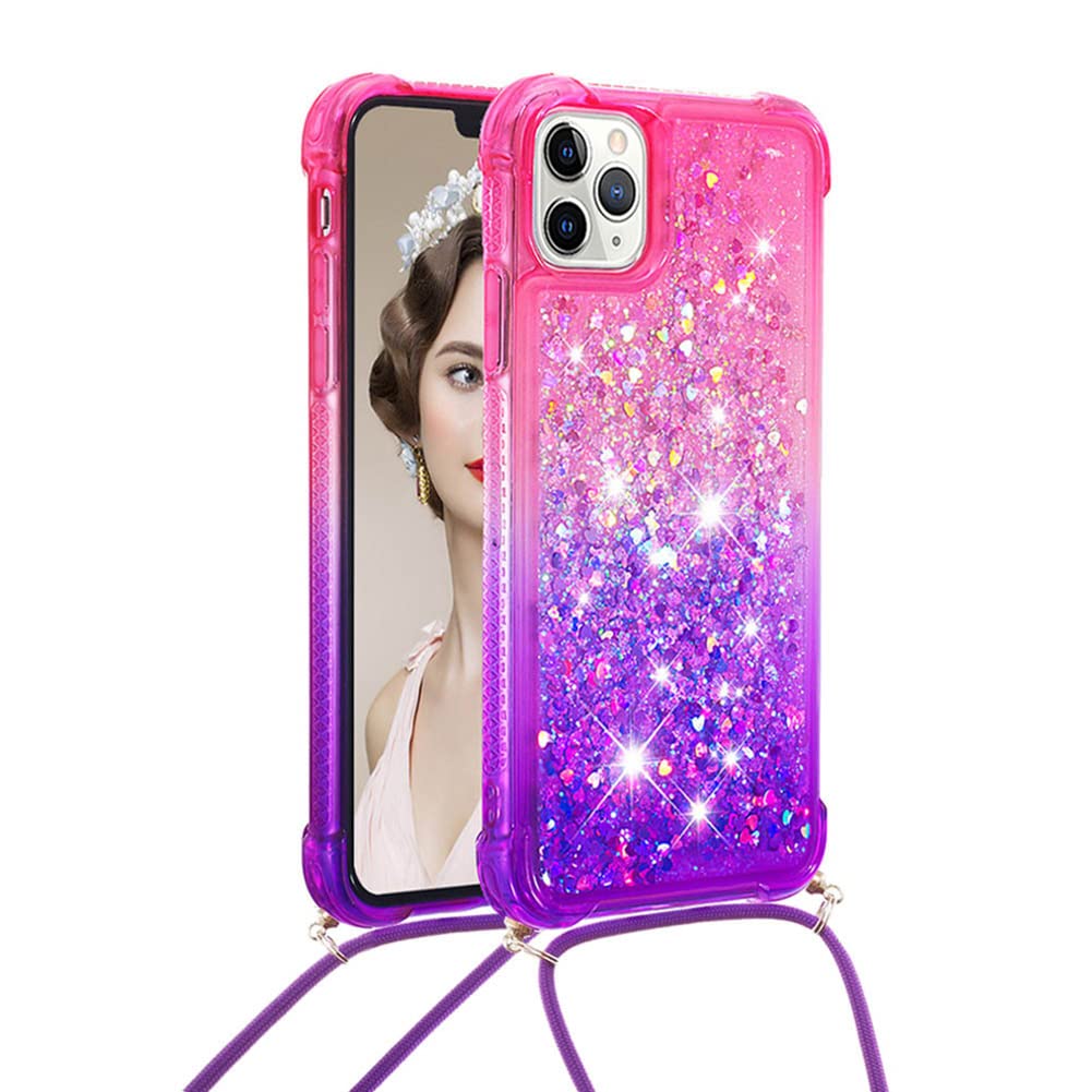 Tikgue Beschermhoesje met koord voor iPhone 17, glitterhoes, glanzend, transparant, TPU, zachte siliconen, met verstelbare hanger, omhangkoord, zwart