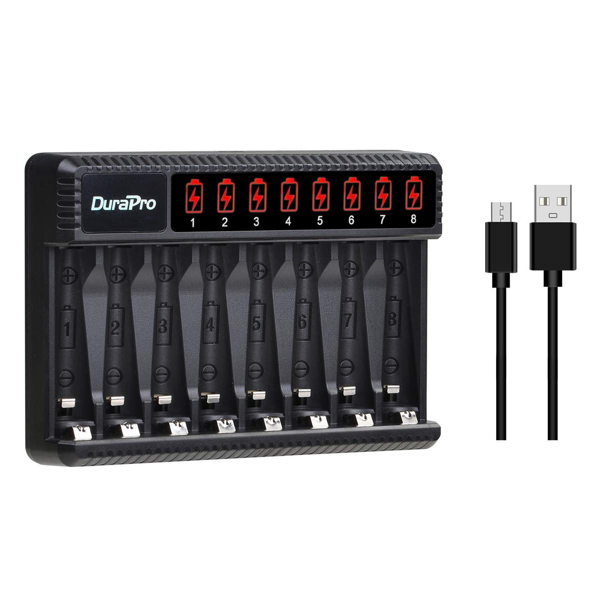 DuraPro 4 x bateria AA Ni-MH + 4 x baterie AAA z 8 gniazdami LCD szybka ładowarka do akumulatorów AA, AAA, NI-MH, NI-Cd