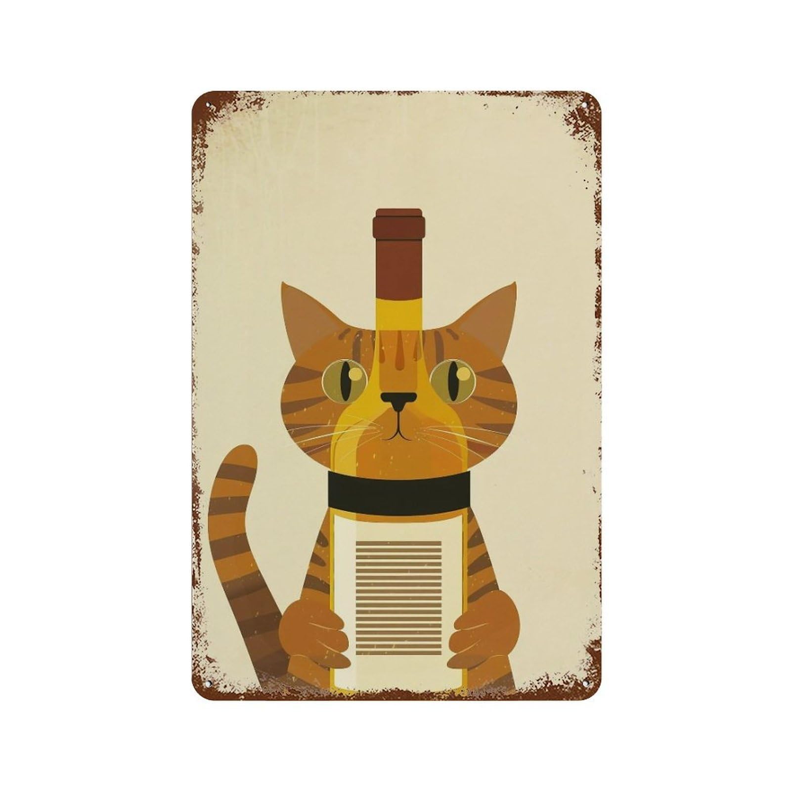HDURYEYRYY Tabby Cat Holding White Wine 03 Wall Retro Iron Vintage Art Metal Tin Sign Poster Modern Home Cofffee Club Art Bar Shop Decor Style 30x20cm