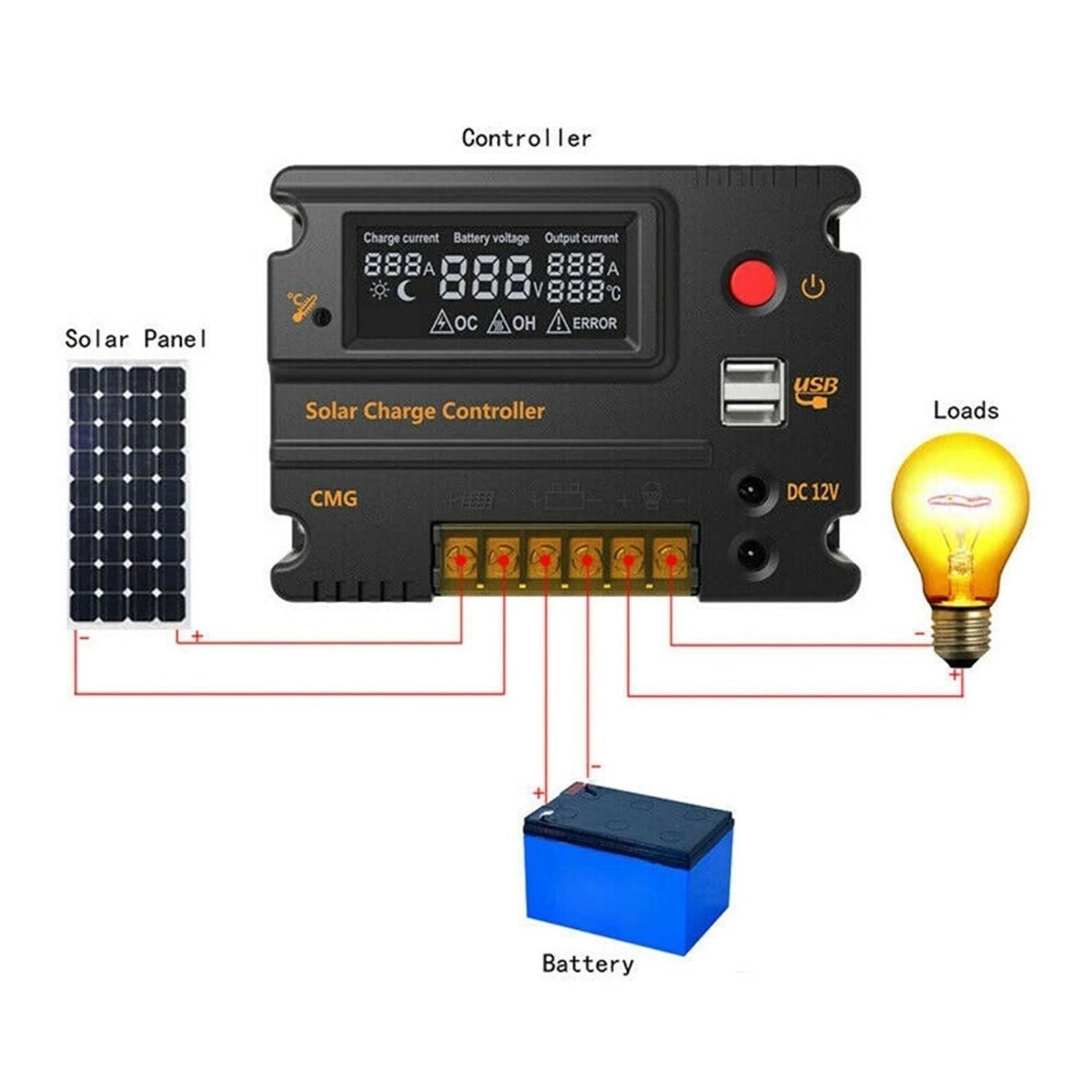 Contrôleur Solaire 20A MPPT 12V PV, Panneau , Régulateur De Chargeur Batterie, Écran LCD