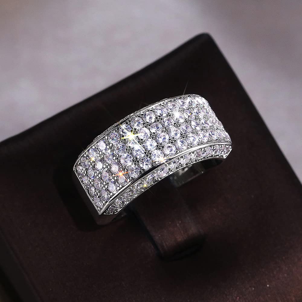 Fashion Men's Ring Luxury Half Circle Full Diamond Zircon Ring Unisex (8)