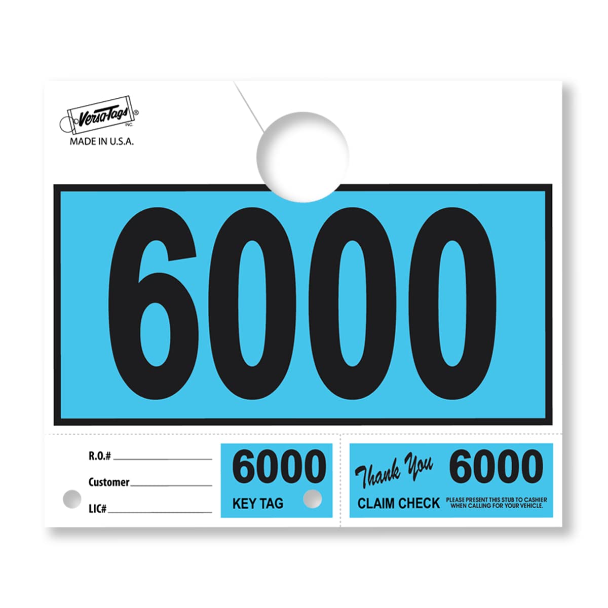 Versa-Tags 1000 Blue Car Dealer Service Hang Tags Service Dispatch Numbers, Service Department Numbered Key Tags for Mechanic Repair Shop 3 Part Key