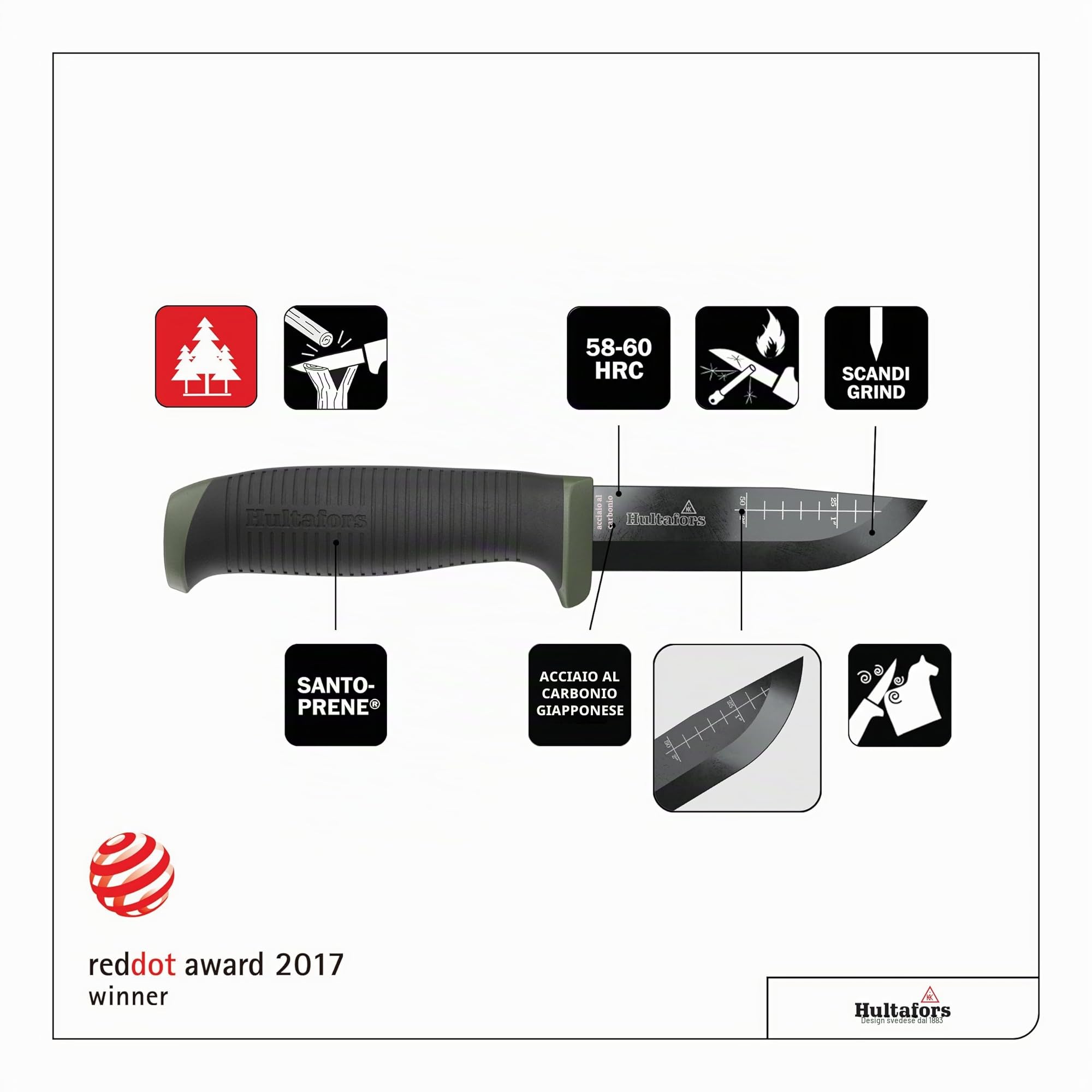 Hultafors OK4 Coltello da boscaglia Robusto coltello da outdoor con supporto per cintura I In acciaio giapponese inossidabile con impugnatura antiscivolo I 380270