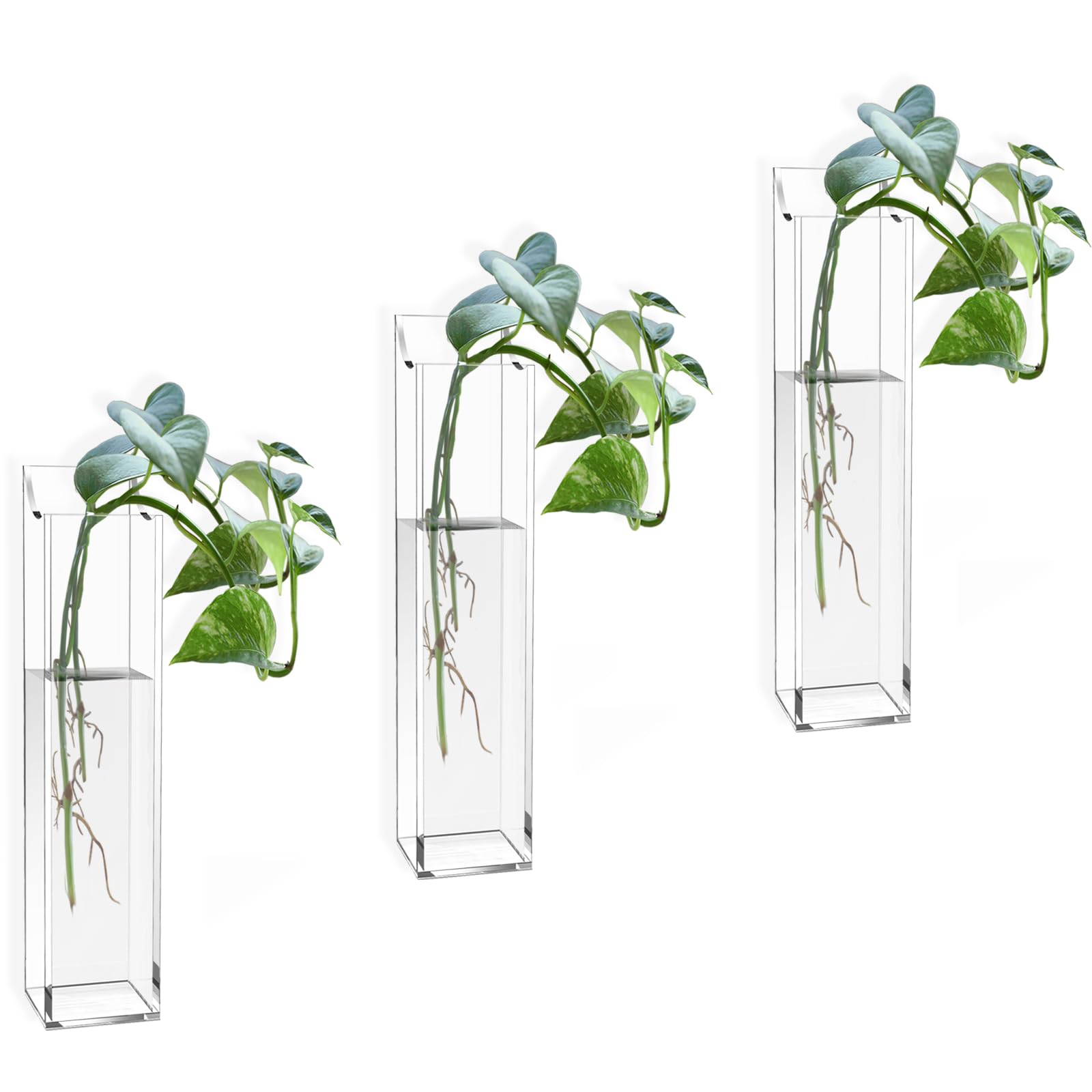 Lumanman Acrylic Wall Planters, Clear Pocket Vases for Dried Flowers and Hydroponics Greenery Plants, Bathroom, Home, Office, Living Room Modern Decor Gift, 3 Pack