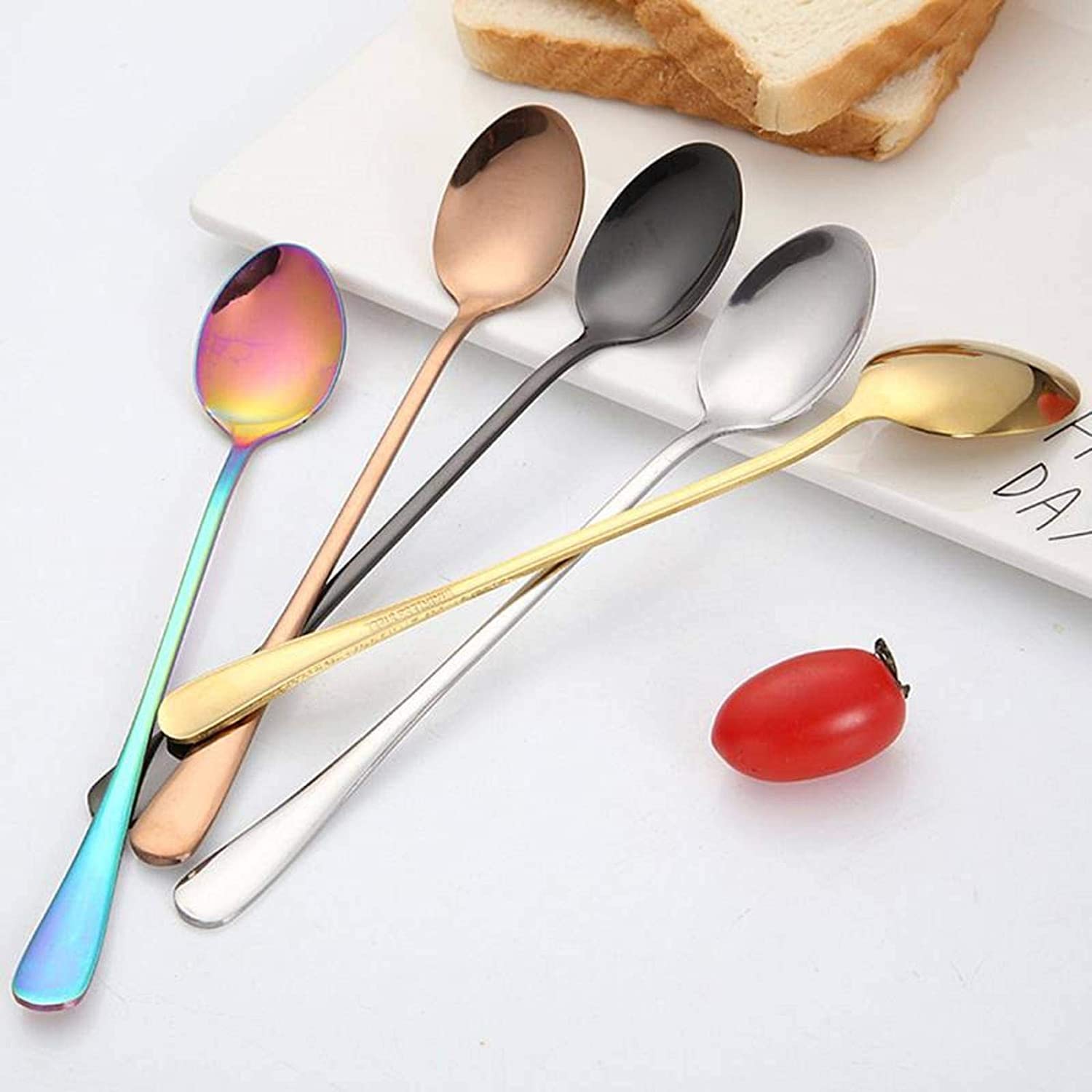 Cucharas De Mesa Cucharas de agitación Spoon Cuchara acero inoxidable Té Café Postre Scoops Home Kitchen Flatware Sopa Antigoteo Servir(Black)