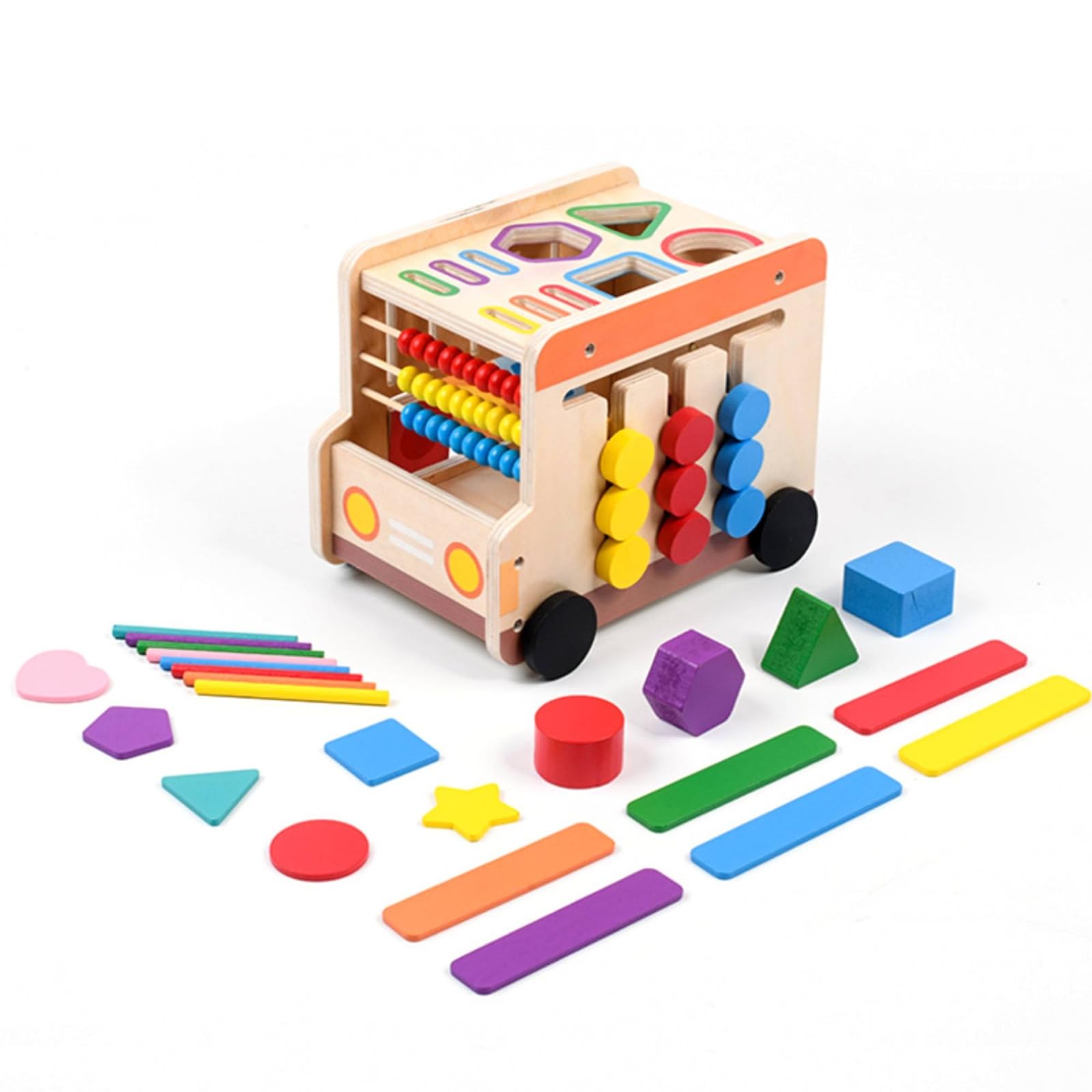 Cubo Didattico per Bambini Cubo Attività Giocattolo Educativo Carrello Spingi Selezionatore di Forme Legno Ingranaggi Scorrevoli Materiale Legno Adatto per Apprendimento Precoce Asilo Casa