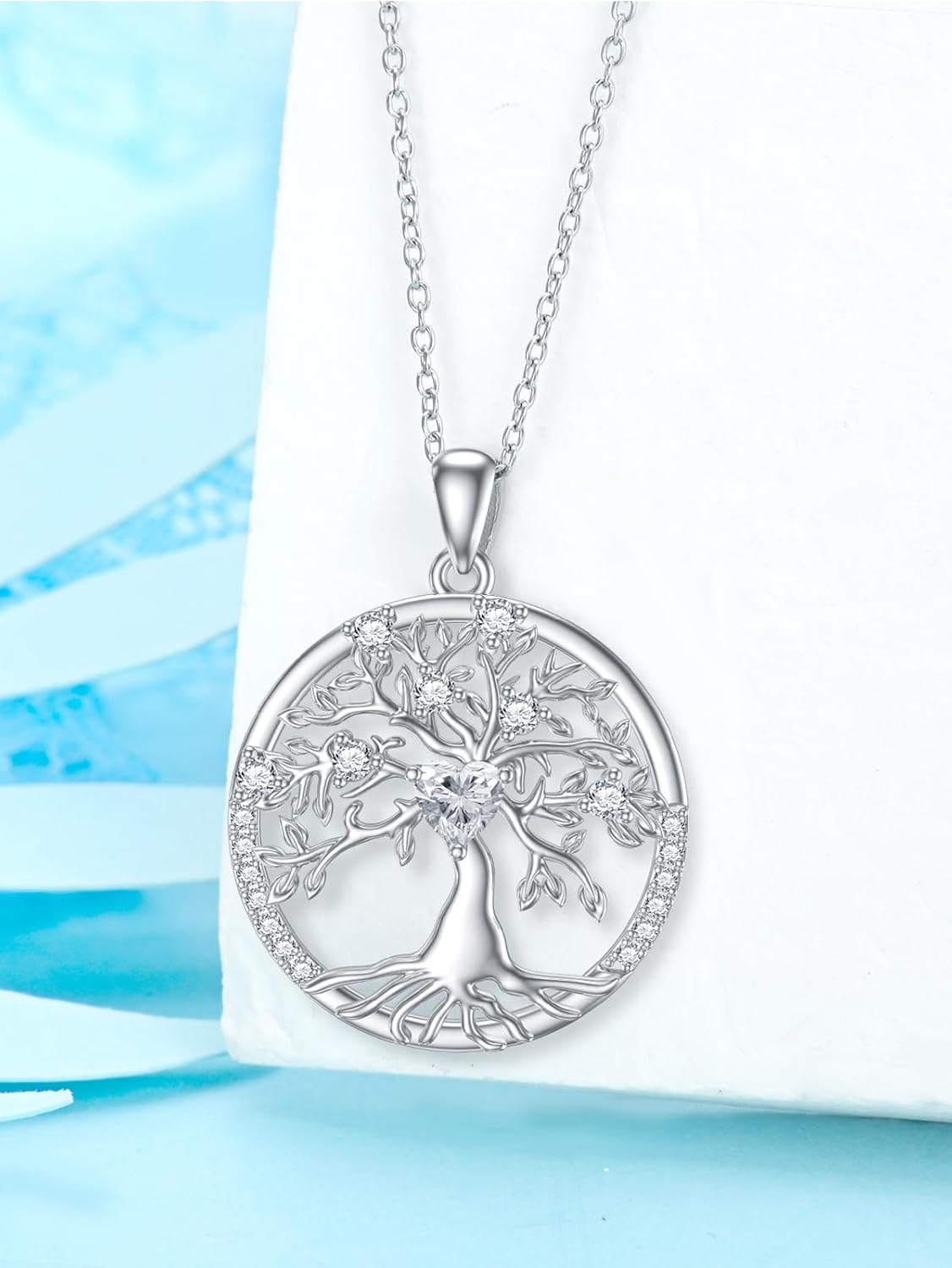 1CT Heart-cut Moissanite Tree of Life Necklace for Women, 18K Gold Plated Sterling Silver Moissanite Diamond Tree of Life Mom Mother 1/2 Child Necklace Christmas Gifts for Mom Her Grandma Wife,18+2 Inch - Image 6