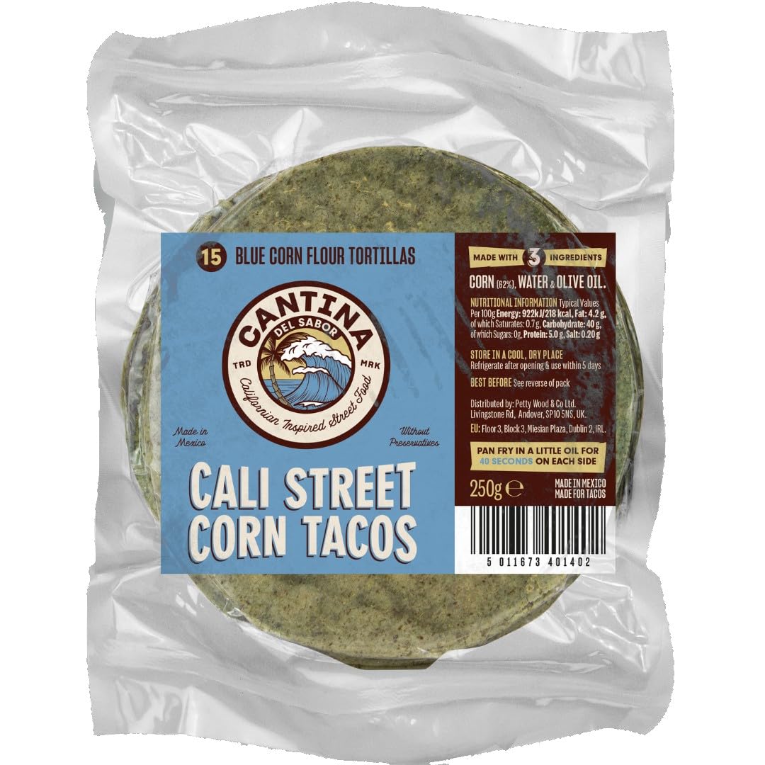 Cantina Del Sabor Blue Corn Tortillas, 15 Ready-to-Serve Soft Tacos, 250 g