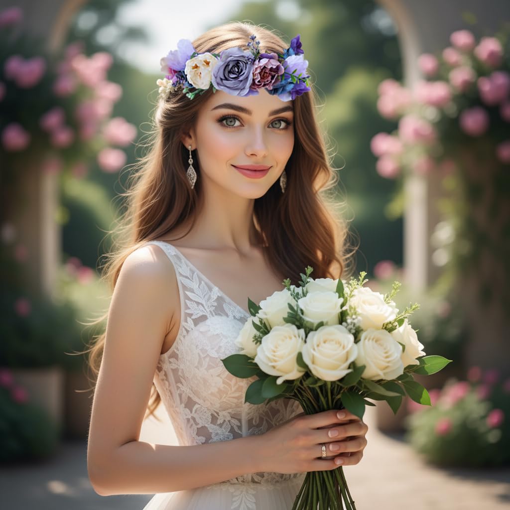 Boho Blume Stirnband Blumen Krone Haar Kranz Blume Halo mit Schleife Hochzeit Party Fotos
