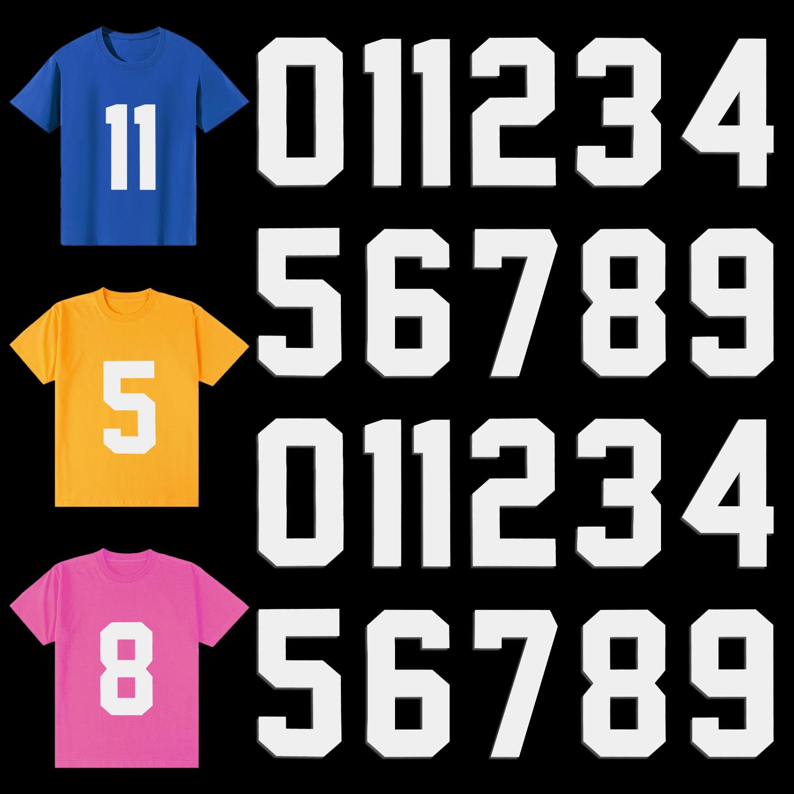 22PCS Iron on Transfers Numbers T Shirt Heat Transfer 0 to 9 Jersey Numbers Heat Transfer Number for Team Uniform Sports T-Shirt (White)