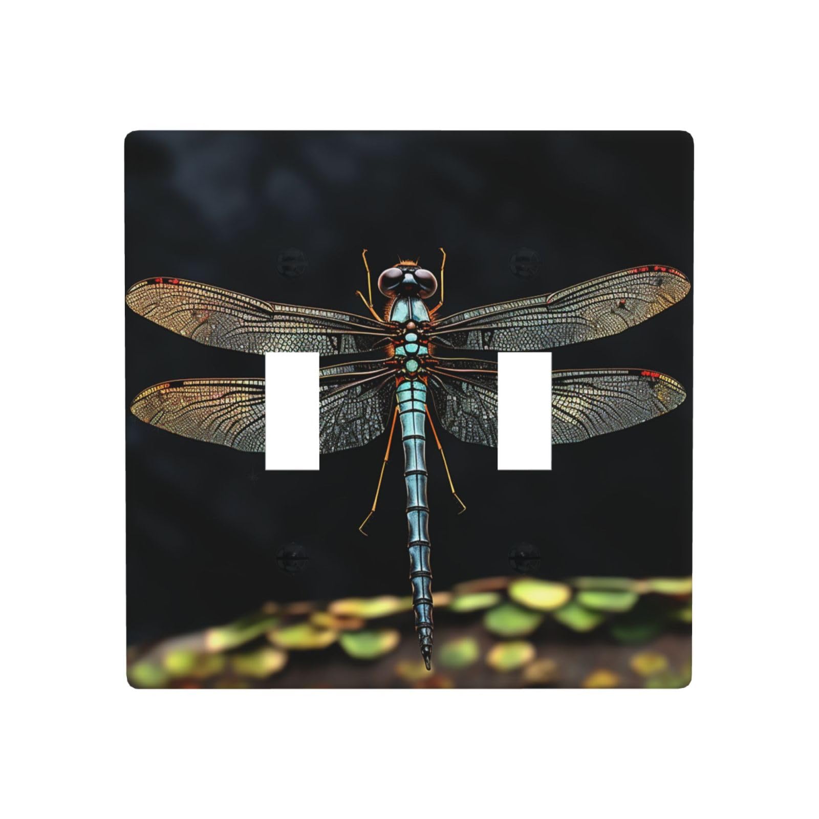 2 Gang Double Toggle Wall Plates, Unbreakable Decorative Duplex Light Switch Plate Covers Dragonfly Black Electrical Switchplate Cover Faceplate For Bathroom Kitchen Decor