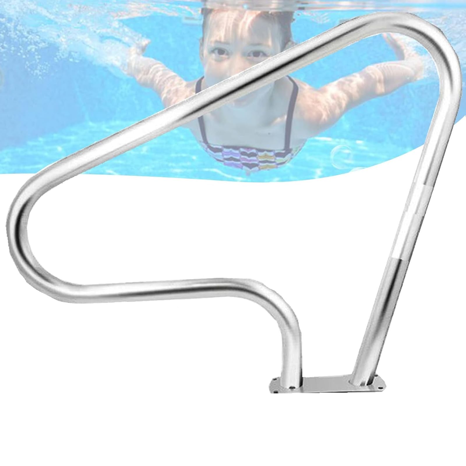 Pool Handrail, Pool Stair Rail, Stainless Steel Pool Railing Inground Pool Rails Swimming Pool Rail for Inground Pool Steps