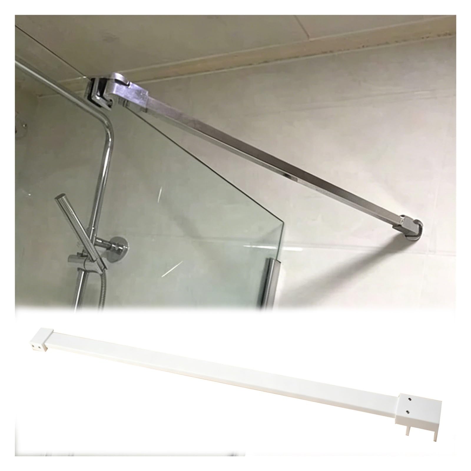 MZZKFC Frameless Glass Stabilizer Bar，304 Stainless Steel Shower Glass Support Bar, Fixed Panel Support Rod 19.7 23.6 27.6 31.5 35.4 39.4 43.3 47 51 55 59in(White,1200mm/47.2")