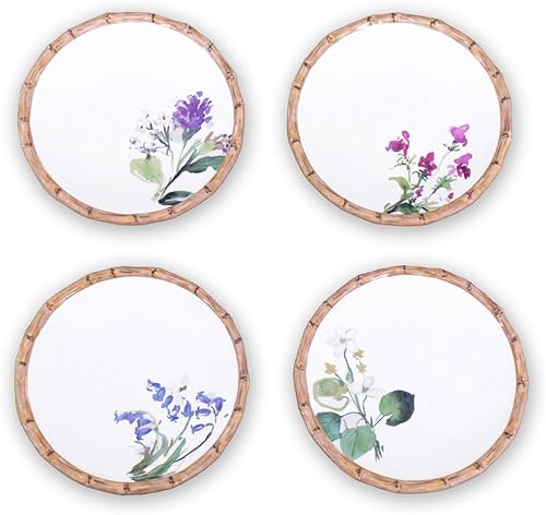 Beatriz Ball VIDA - Juego de 4 platos de ensalada florales de bambú (blanco y multicolor)