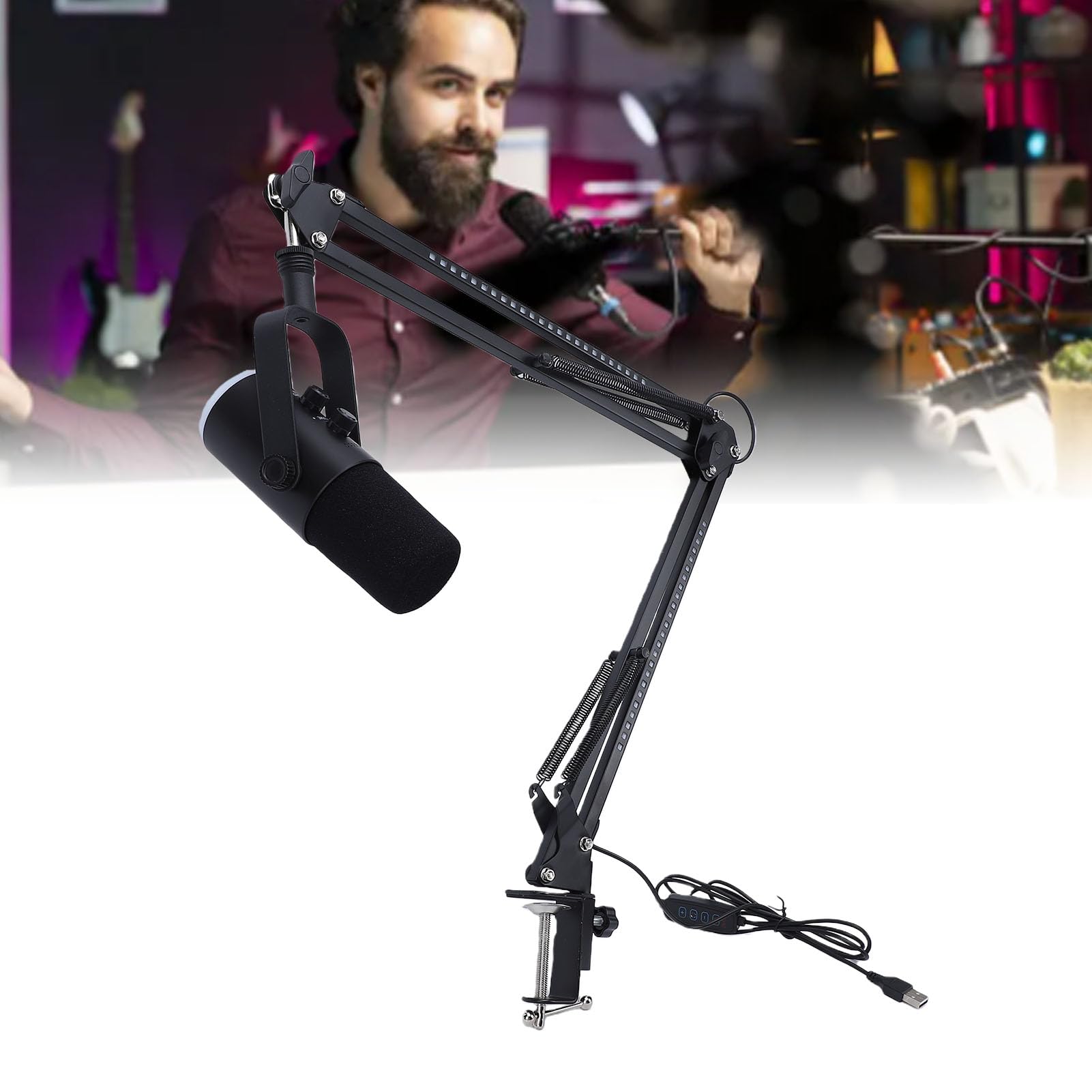 Mikrofon USB do Gier, Plastikowy, Metalowy, Dynamiczny Mikrofon Komputerowy z Podwójnym Interfejsem XLR USB C, Przełącznik Wyciszania światła RGB, Gniazdo Monitorujące 3 5 Mm do