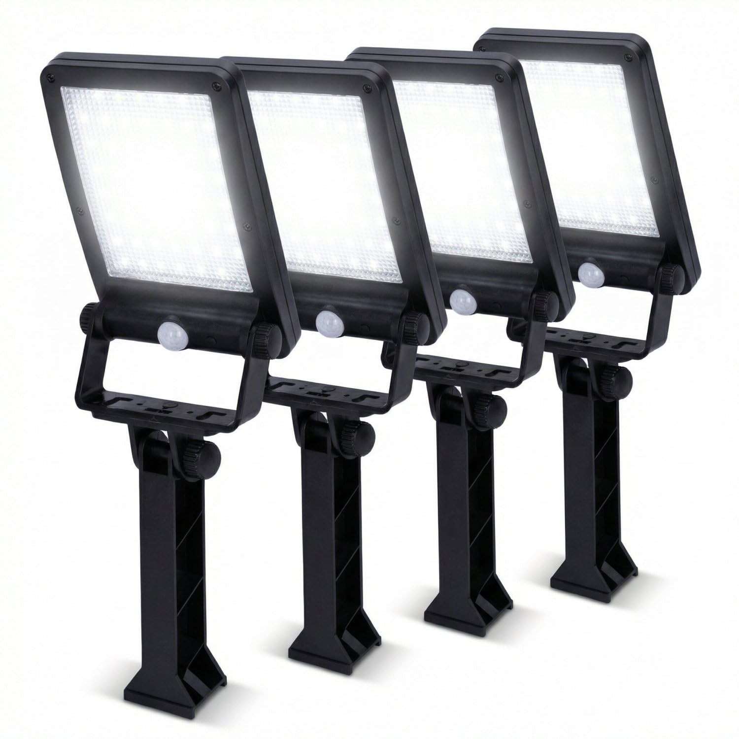Aigostar Faretti LED da Esterno Solari 50W, 6500K Luce Solare Esterno con Sensore di Movimento PIR e 3 Modalità, IP65, Lampione Solare a LED da Parete per Giardino Terrazza Garage Vialetto, Pack da 4