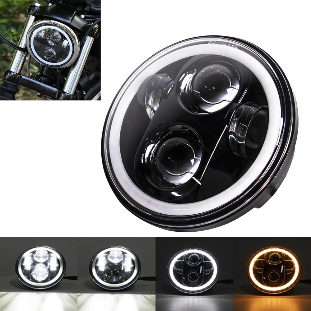 Światło Do Jazdy Pasuje do Sportster 1200 883 Street 500 750 5-3/4 cala okrągły reflektor 5.75 cala czarny efekt halo anioł oko reflektor LED Dirt Bike przednie światła(Ice Blue)