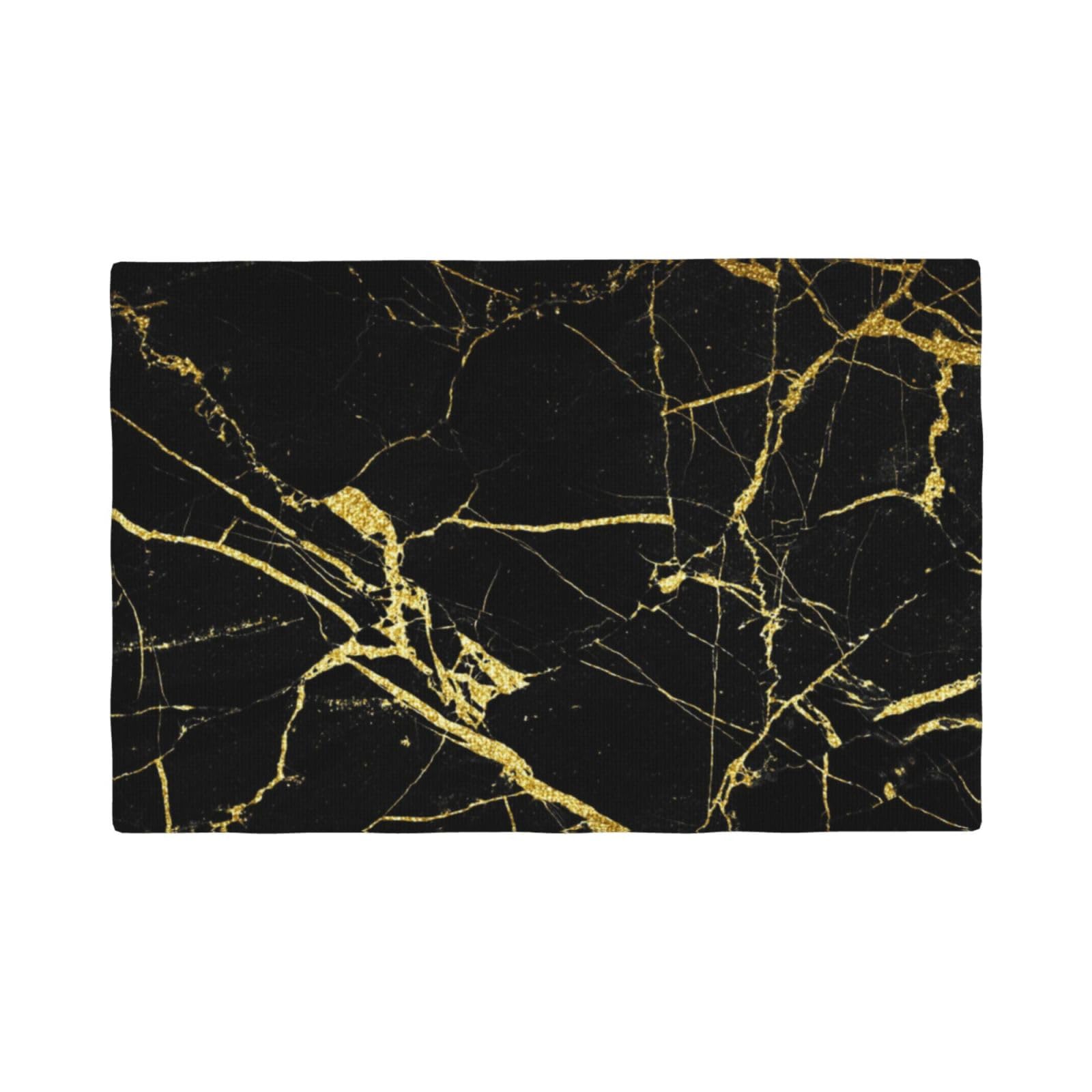WKSGDSG Linen Placemats Set Of 4, Black Gold Marble Heat Resistant Place Mats Wipe Clean Washable Placemats For Dining Table Kitchen Table Party Table Mats, Double Layer 12x18 Inch