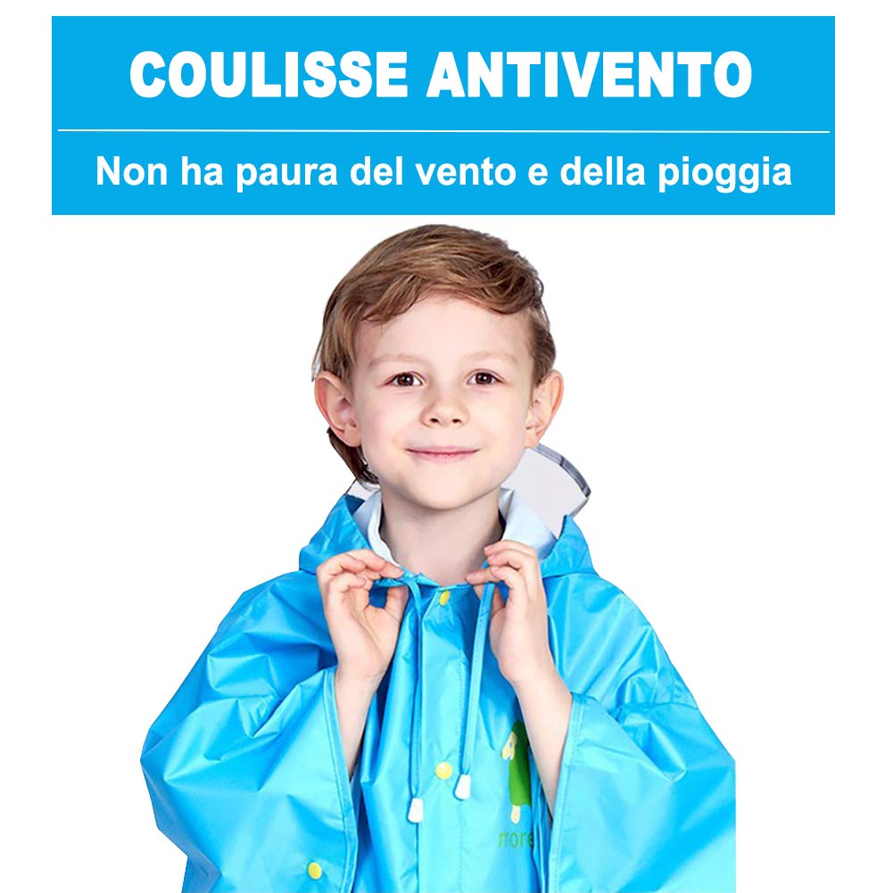JTENG Poncho Impermeabile per Bambino, Poncho Antipioggia Cappello Allargato Bambino con Strisce Riflettenti, Riutilizzabile Impermeabile Bambino Pioggia