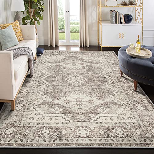 Art&Tuft 6x9 Area Rugs â€“ Stain Resistant Washable Rug, Pet-Friendly Living Room Rugs, Tribal Printed Boho Persian Area Rugs(Ivory, 6'x9')