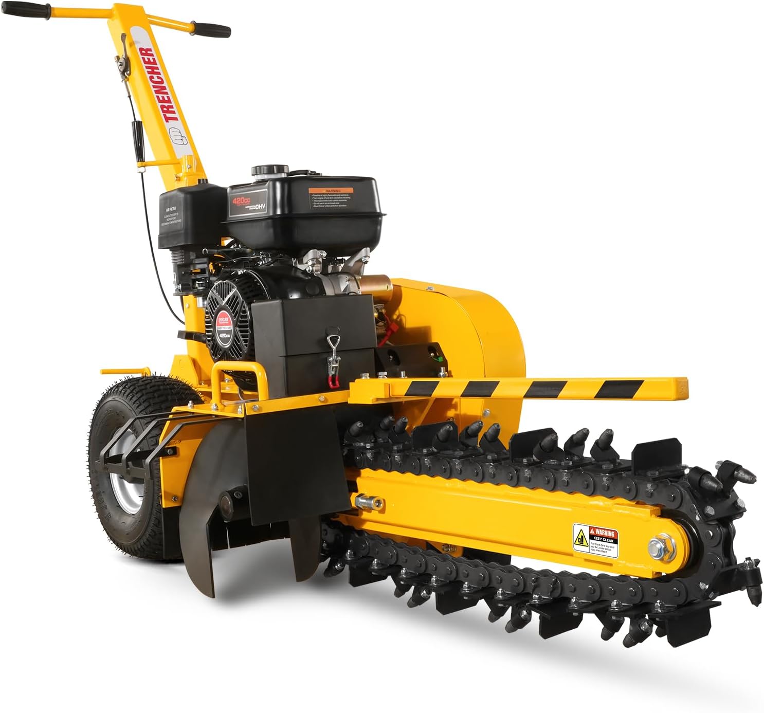 420cc 15HP E-Start Gas Powered Cable Ditching Trencher, 24'' Trench Depth, 27pcs Carbide Alloy High-Pressure Teeths, TCR1500 (Yellow)